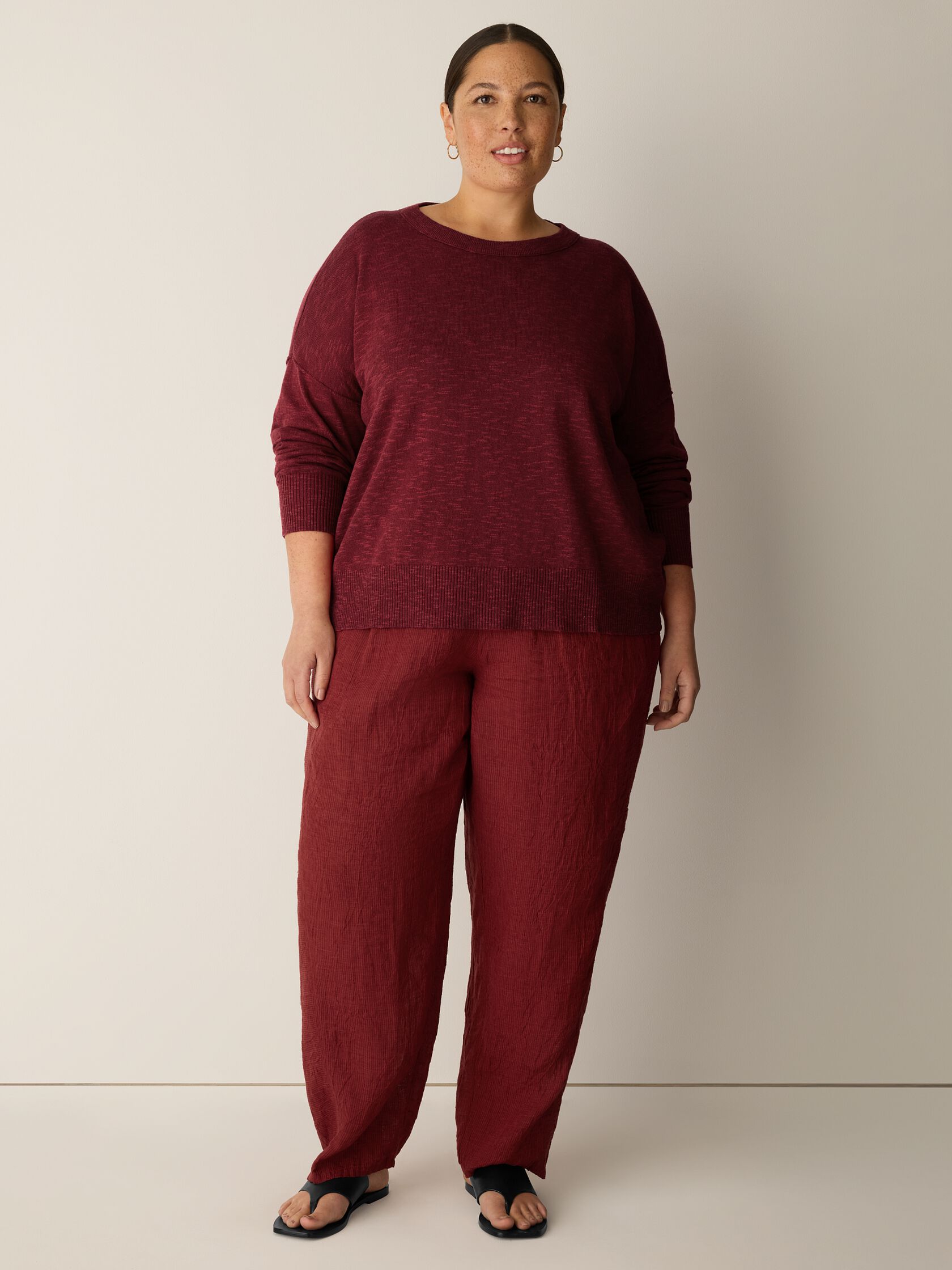 Puckered Organic Linen Stripe Lantern Pant