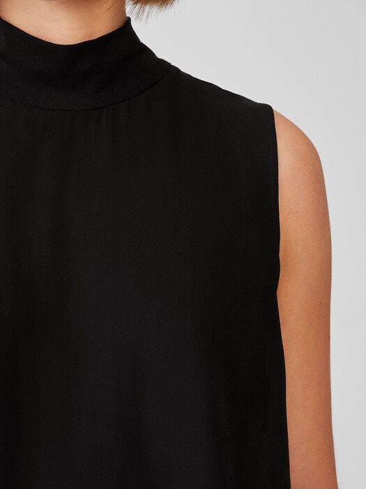 Silk Georgette Crepe Mock Neck Tank