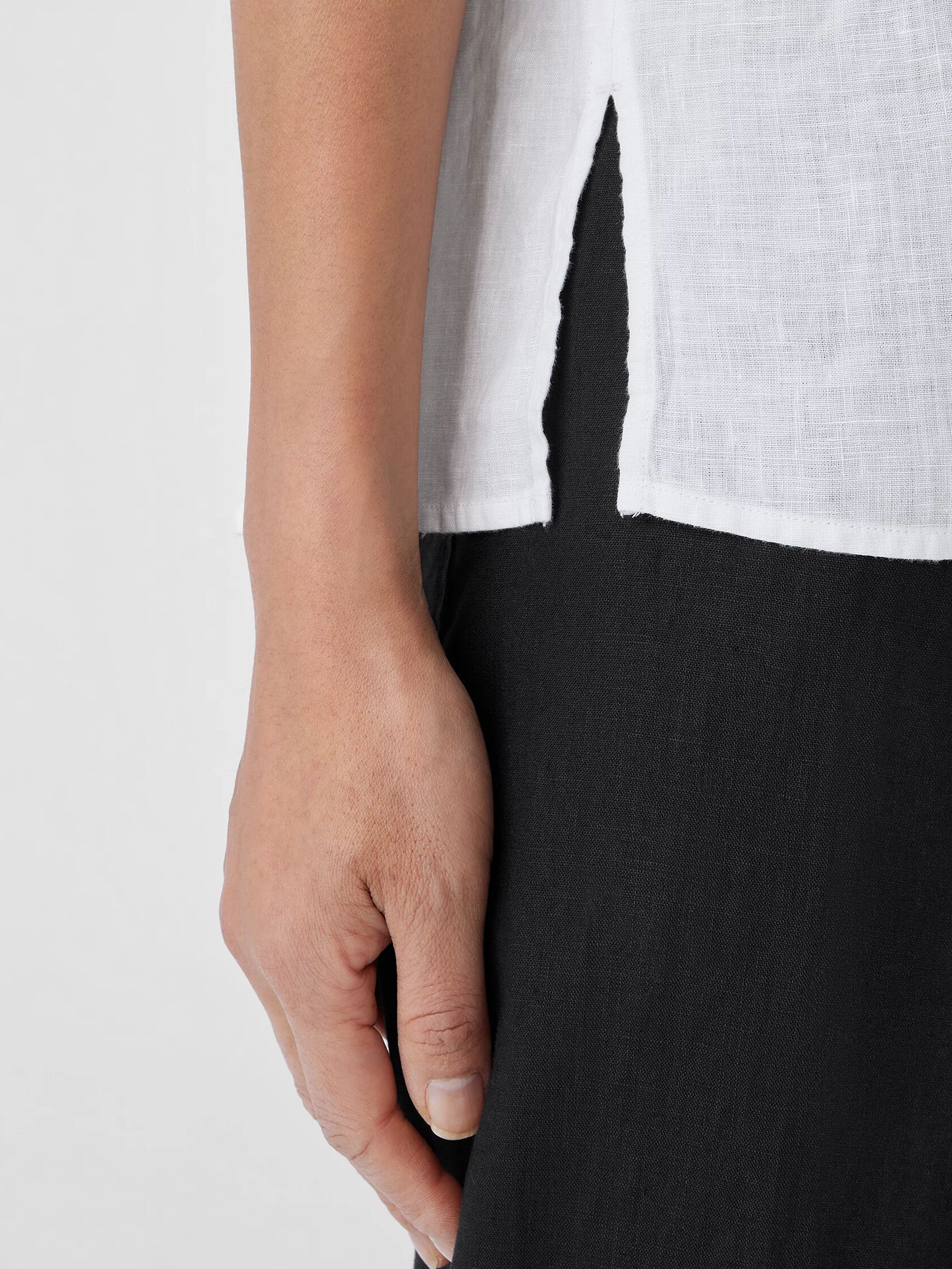 Organic Handkerchief Linen Band Collar Short-Sleeve Shirt