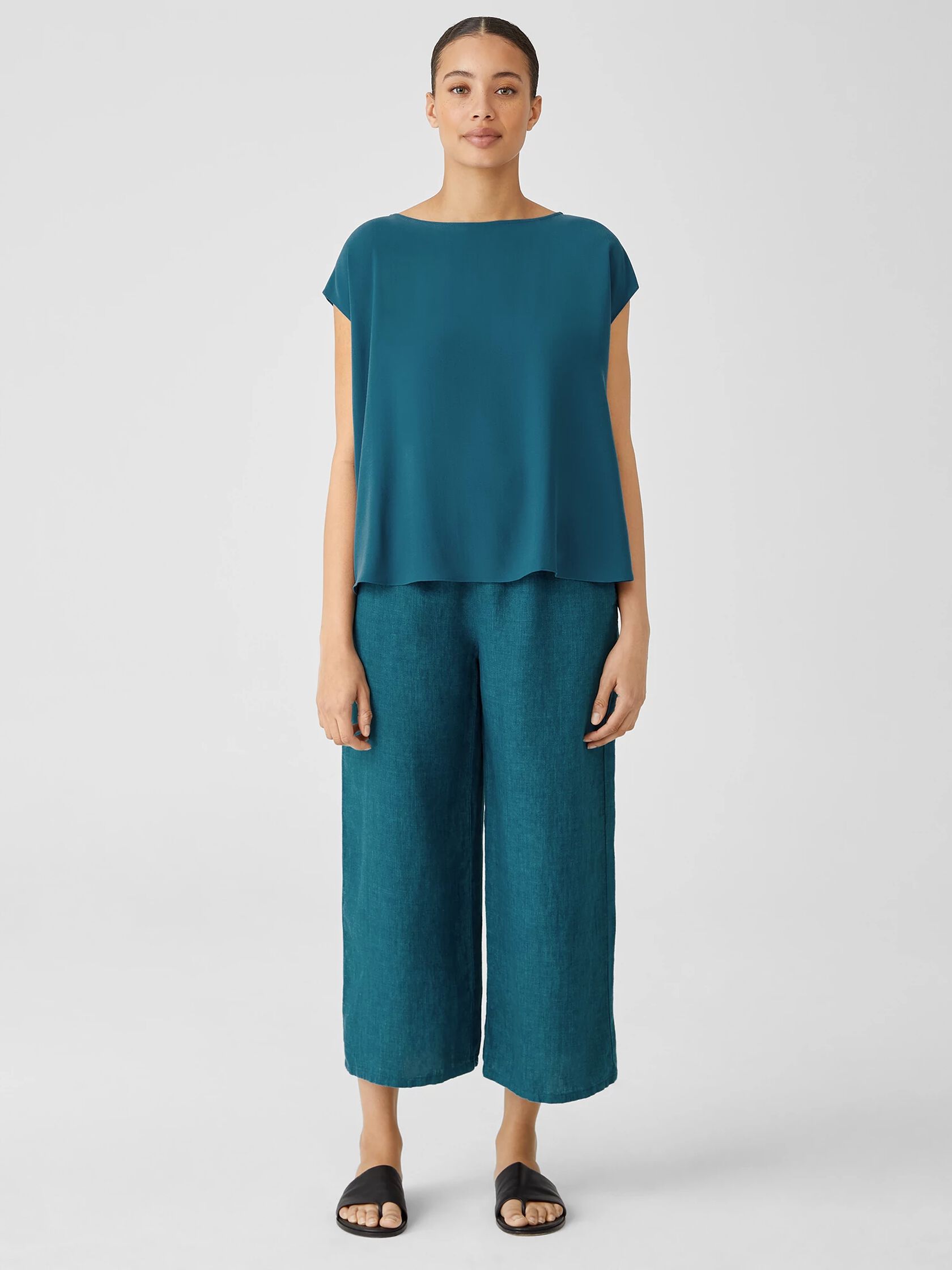 Silk Georgette Crepe Shirred-Back Top