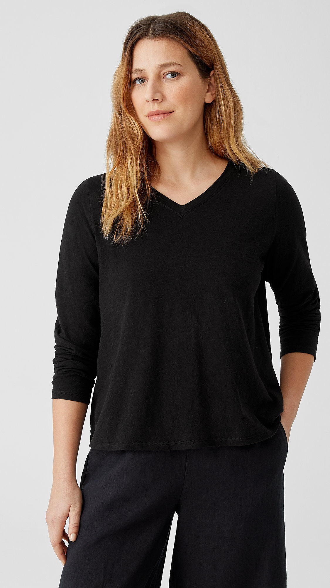 Organic Cotton Slub V-Neck Top