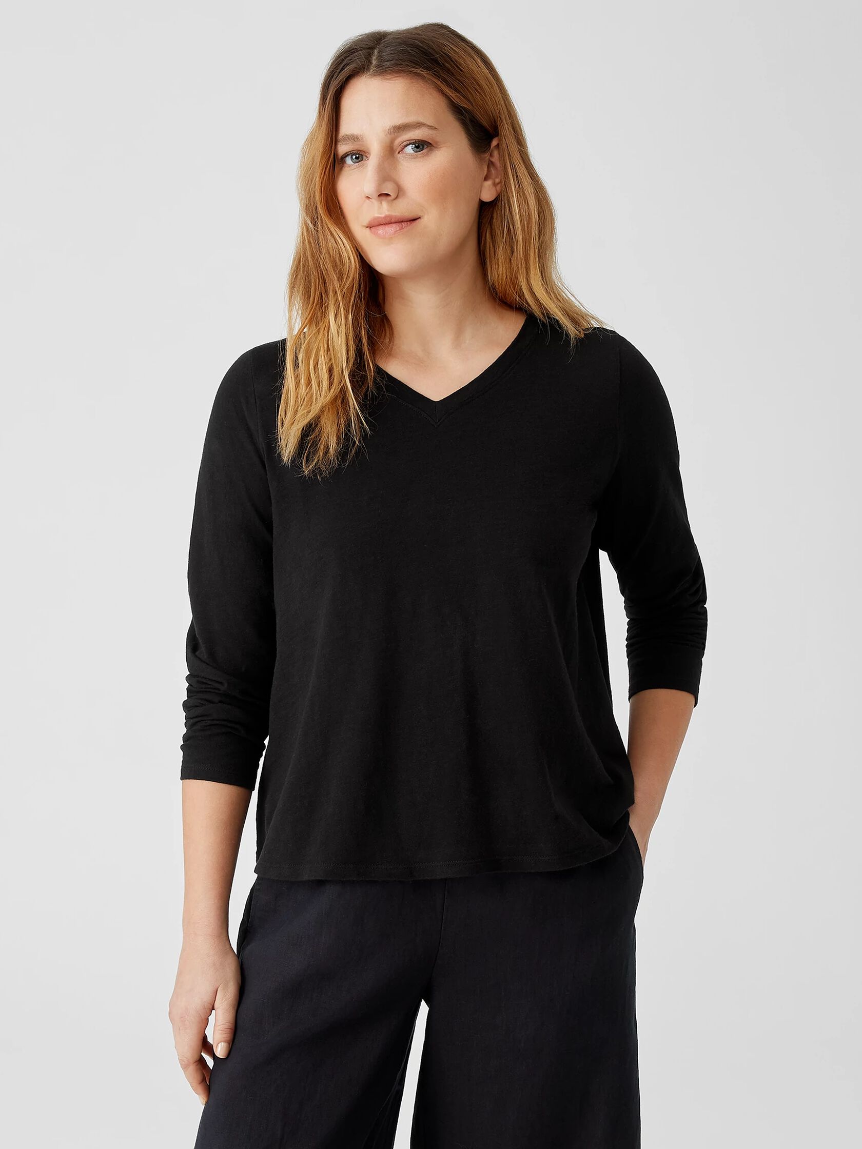 Organic Cotton Slub V-Neck Top