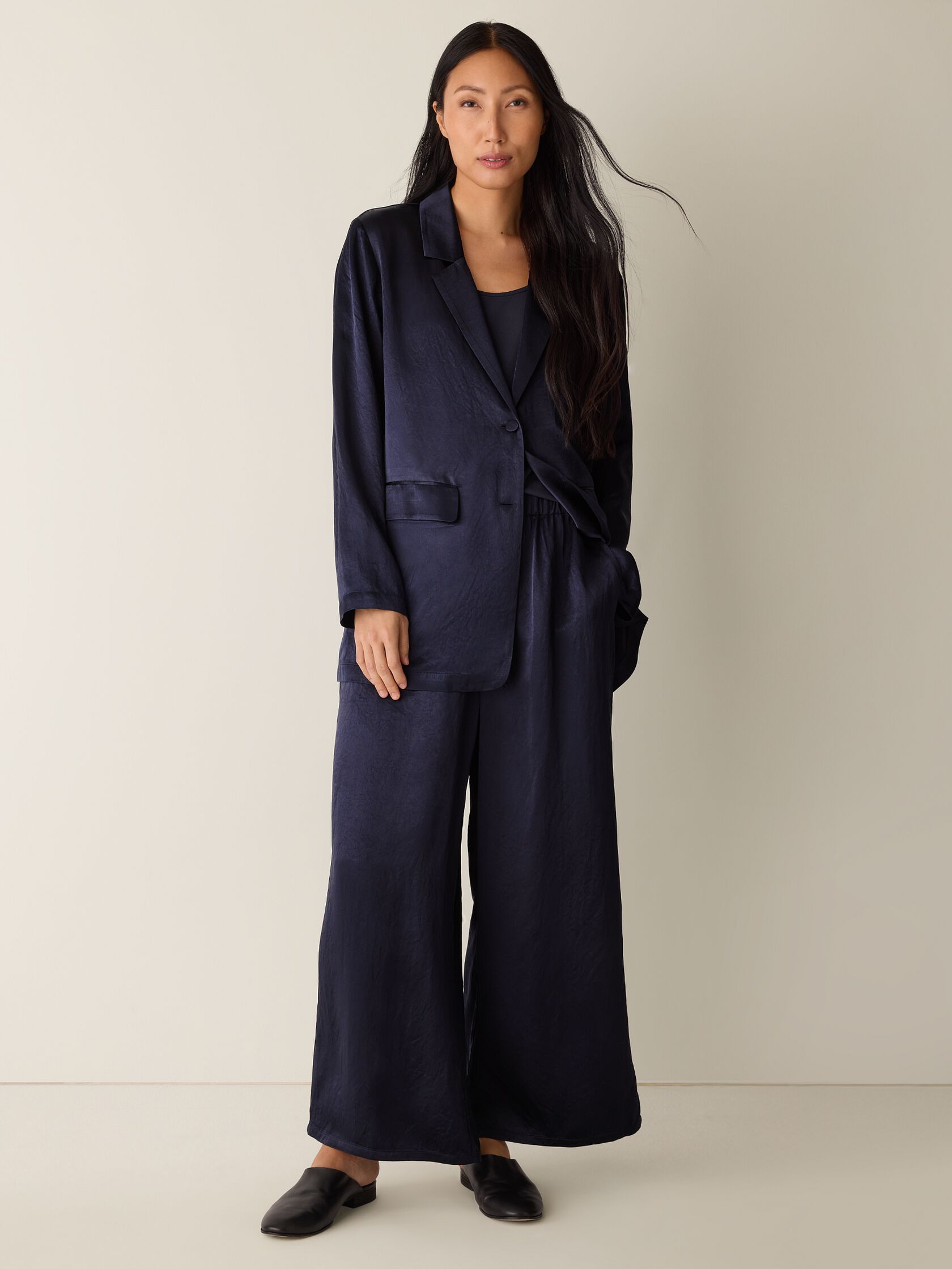 Textured Satin Long Blazer