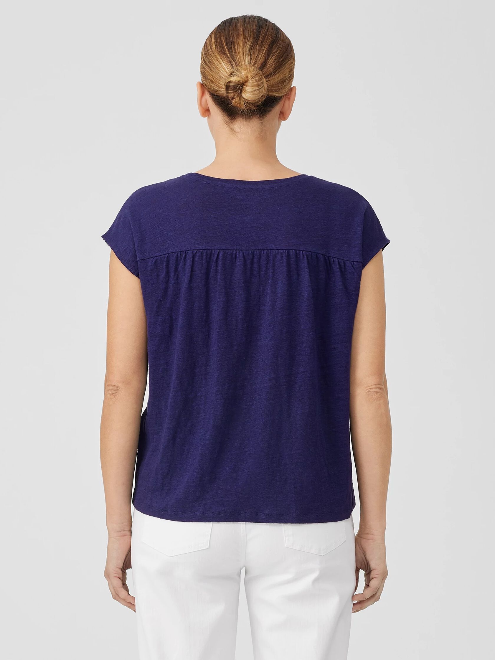 Organic Linen Jersey Shirred-Back Top