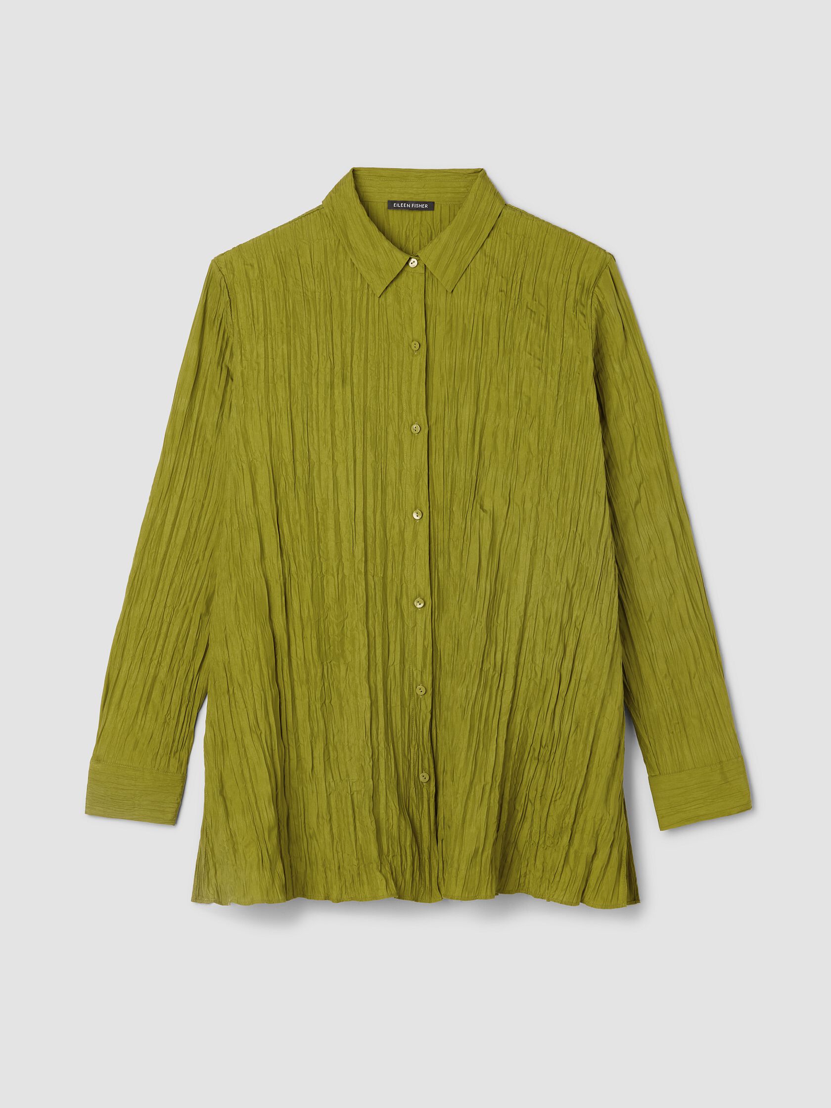 Crinkle Silk Habutai Classic Collar Shirt