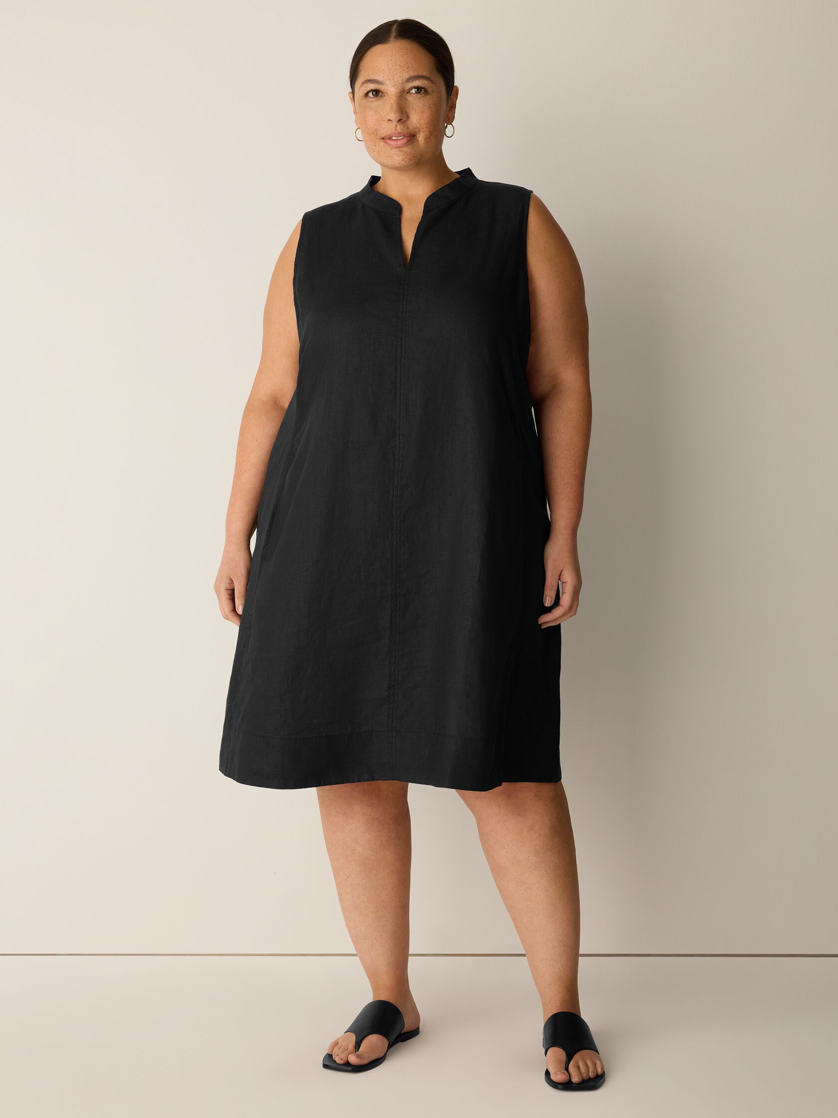 Organic Linen Split Neck Dress