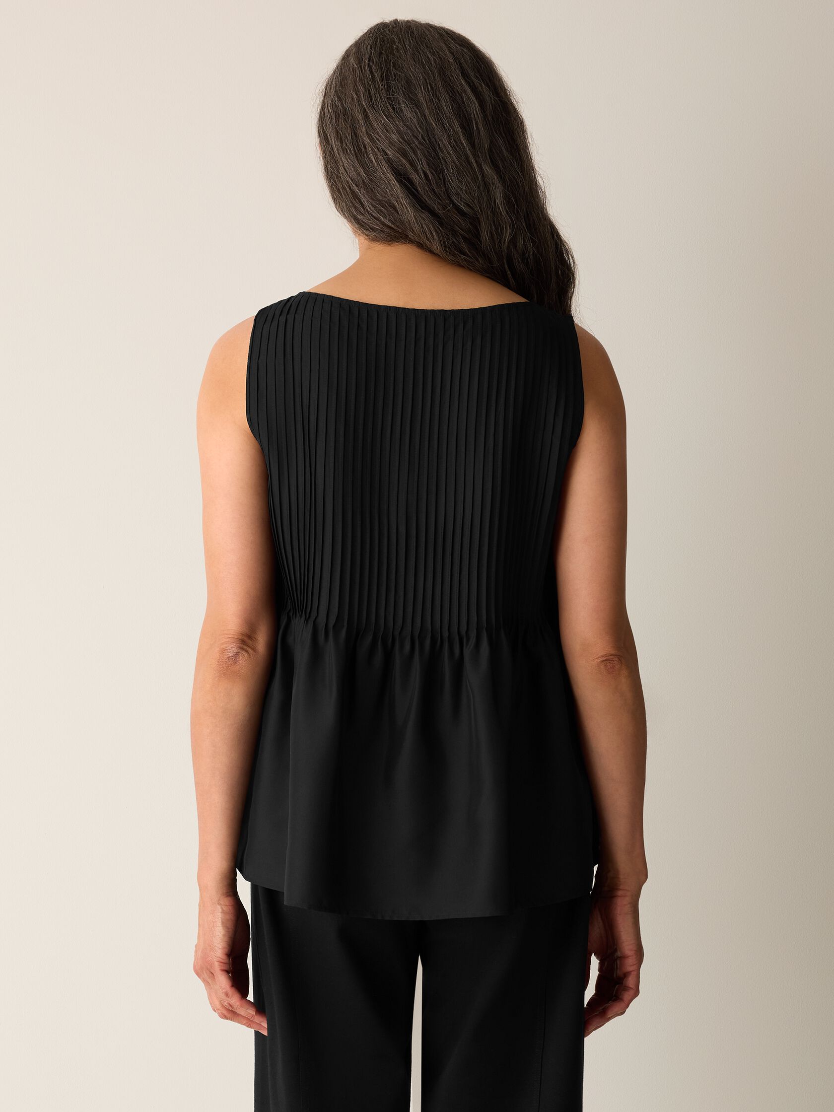 Pleated Silk Bateau Neck Tank