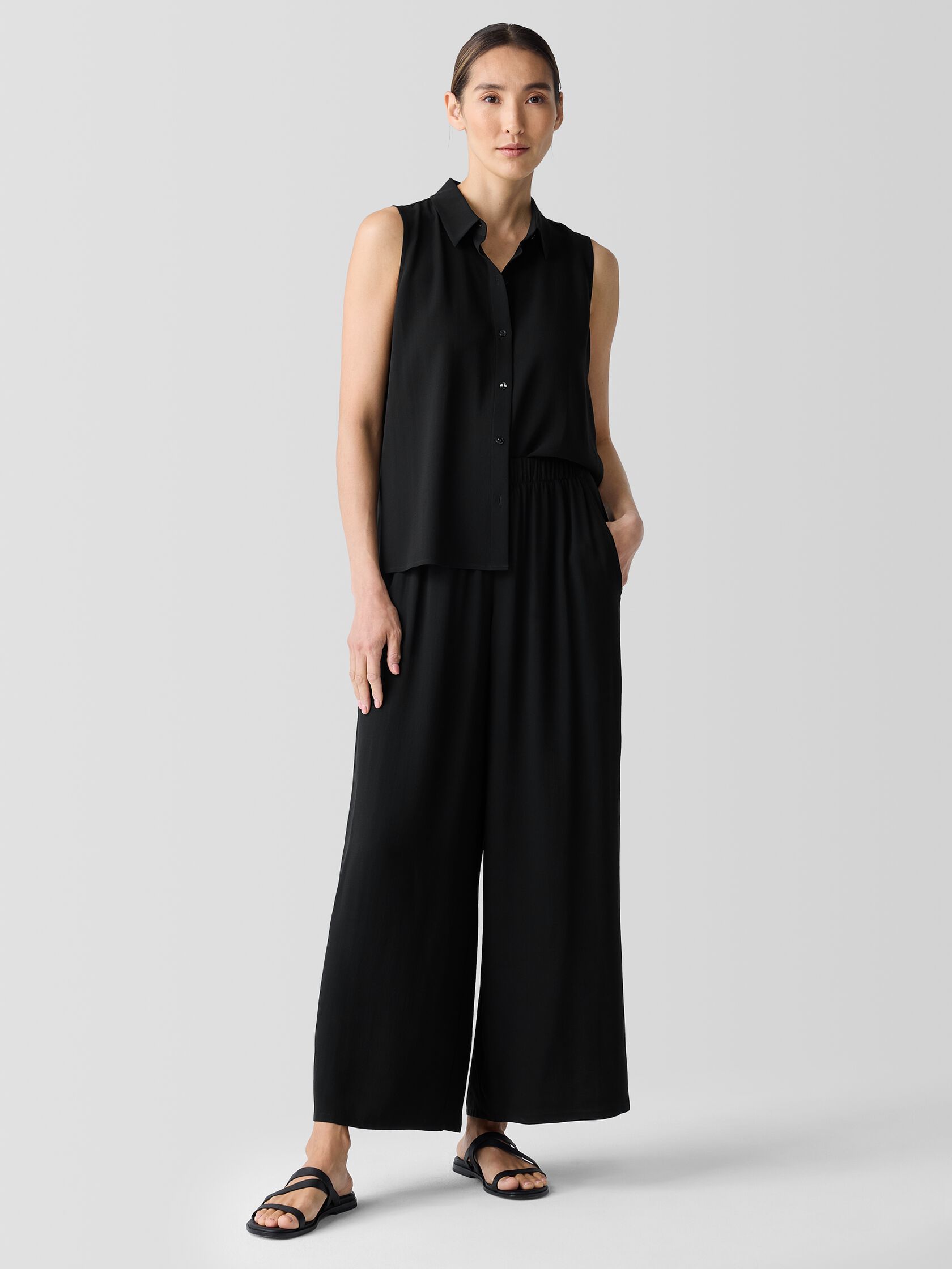 Silk Georgette Crepe Wide-Leg Pant