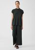 Woven Plissé Mock Neck Top
