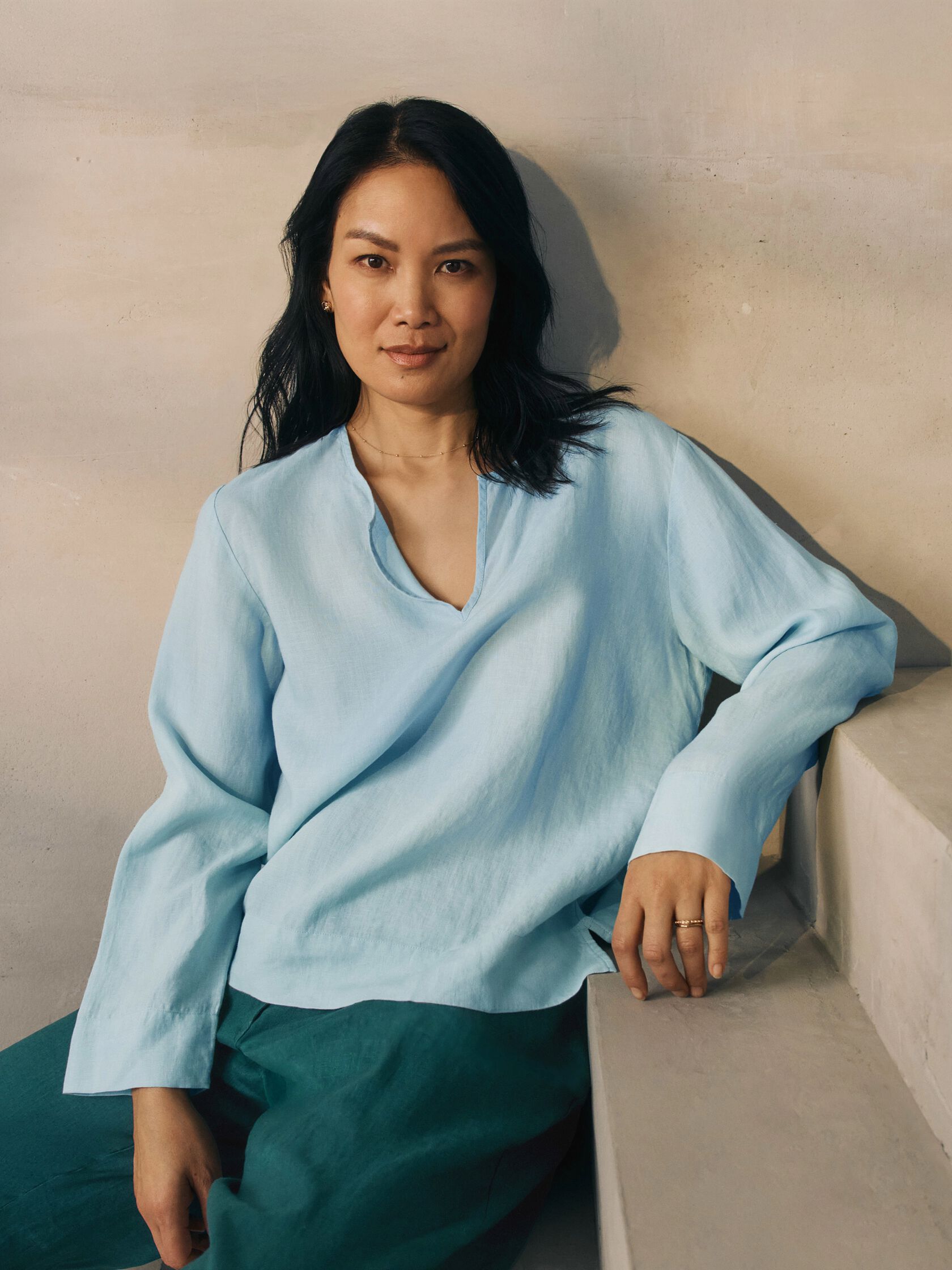 Organic Handkerchief Linen Split Neck Top