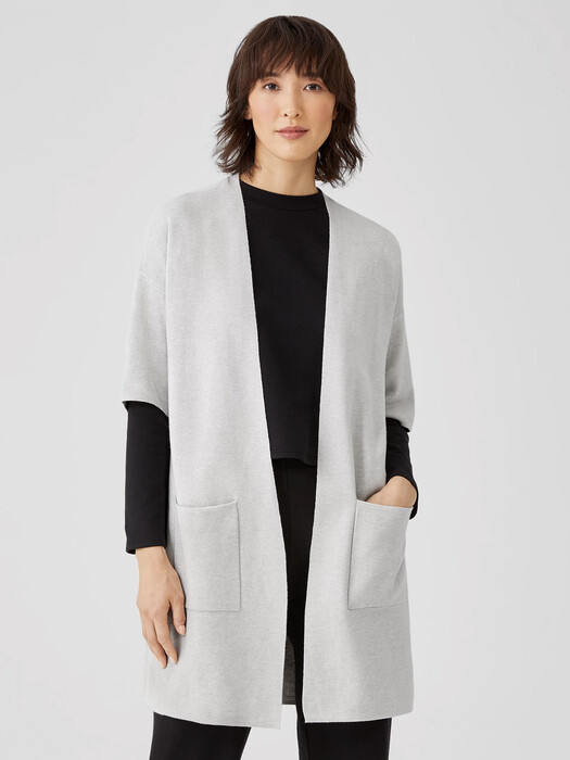Organic Cotton Silk Elbow-Sleeve Cardigan EILEEN FISHER