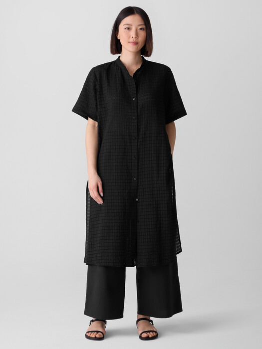 Organic Cotton Voile Box Band Collar Shirt
