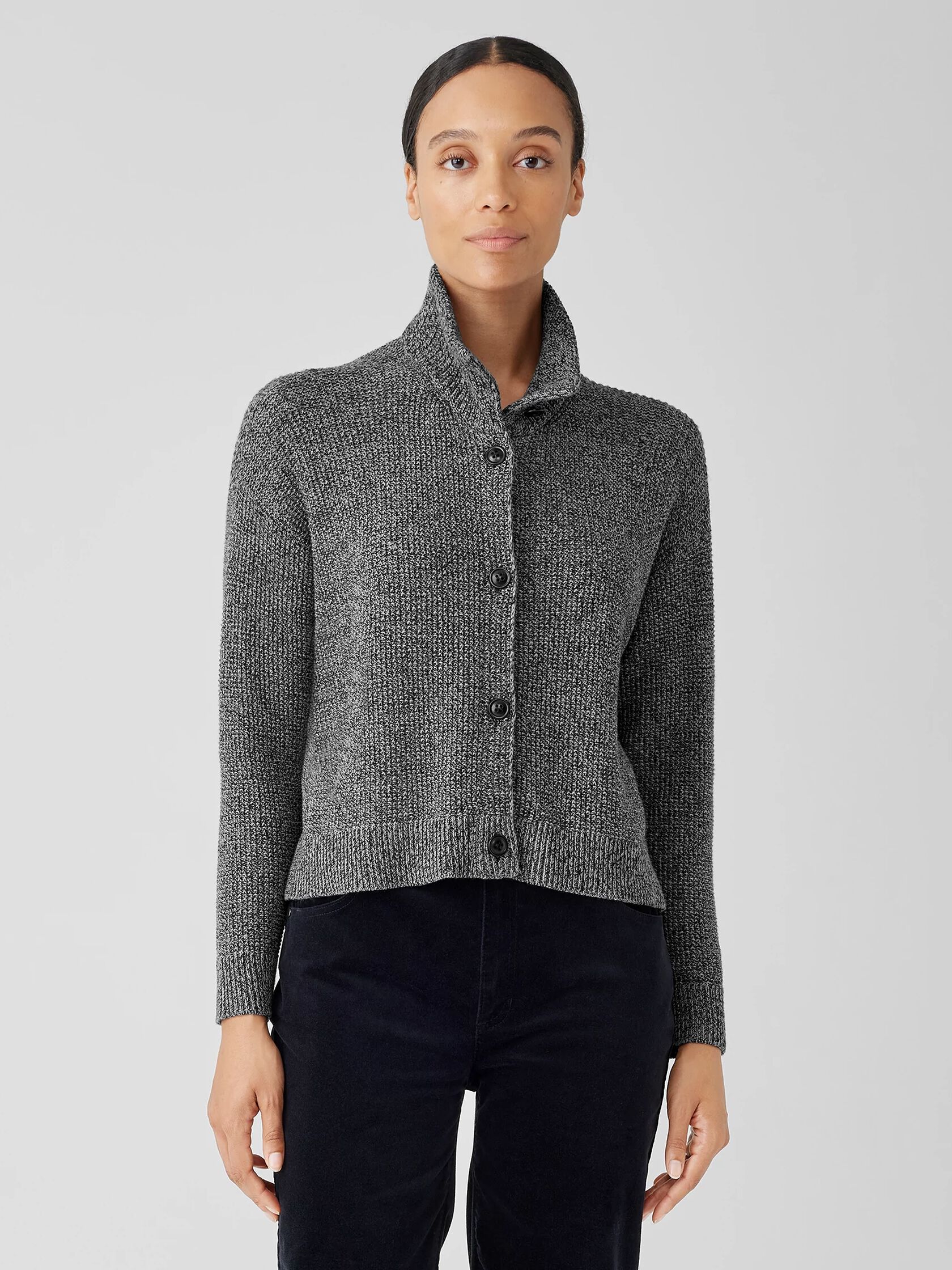 Peruvian Organic Cotton High Collar Cardigan