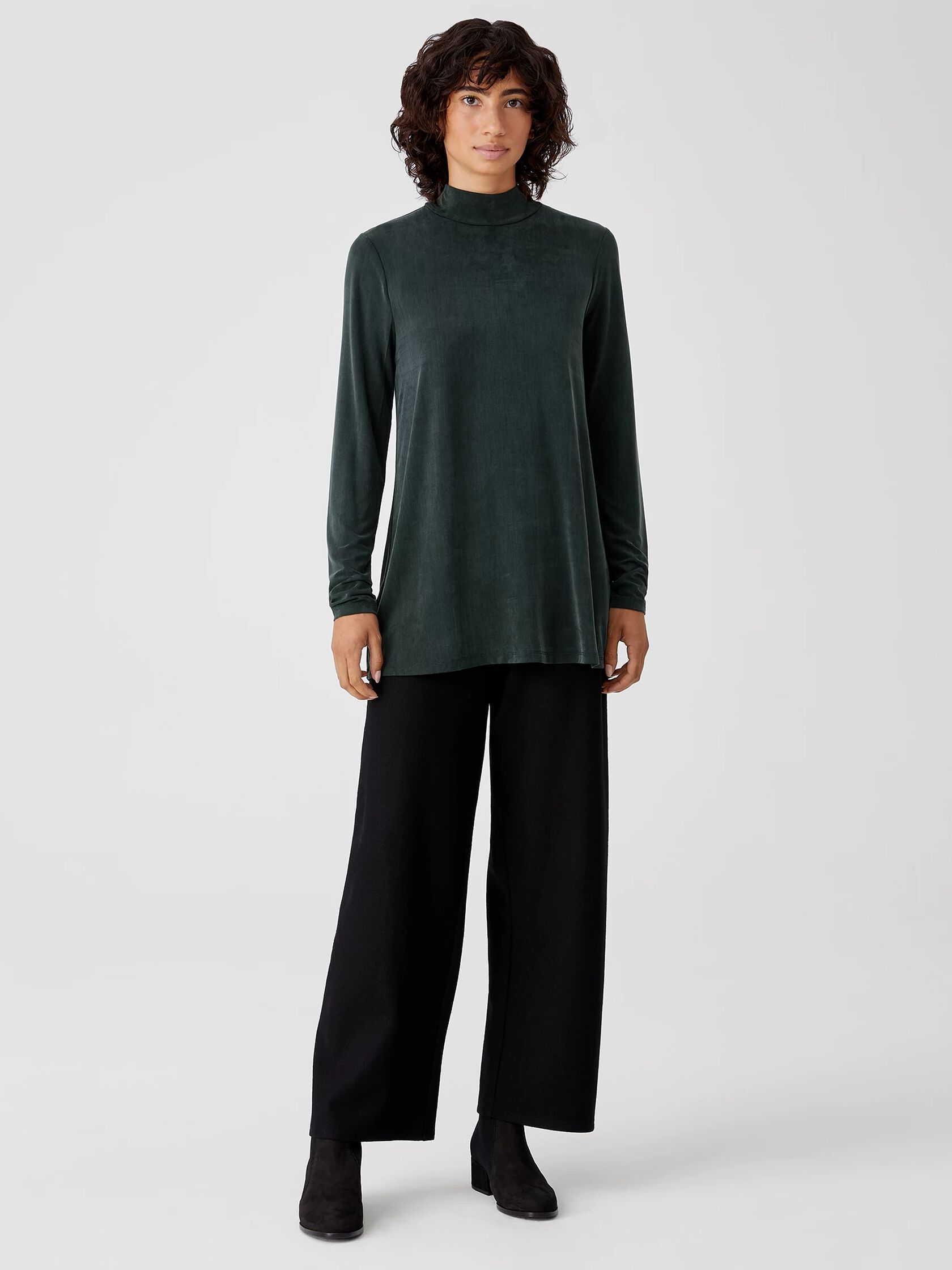 Sandwashed Cupro Knit Mock Neck Top