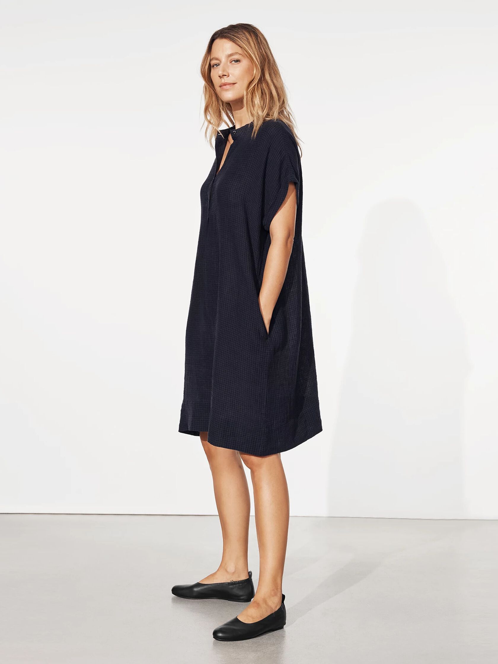 Puckered Organic Linen Shirtdress