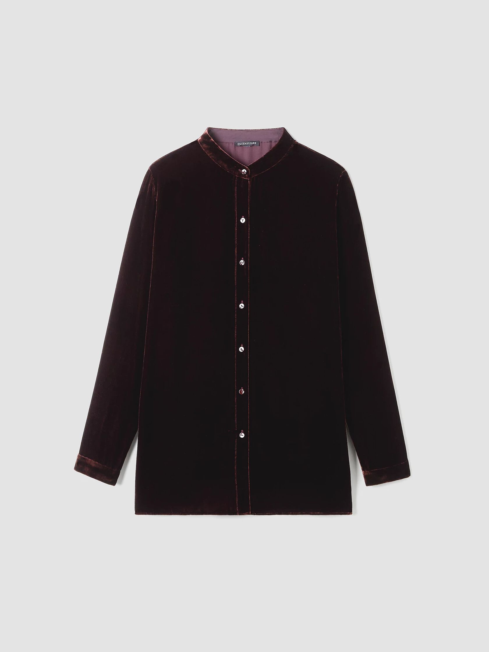 Velvet Band Collar Long Shirt