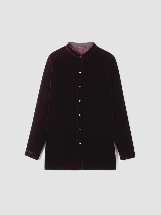Velvet Band Collar Long Shirt