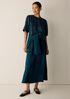 Textured Satin Round Neck Elbow-Sleeve Top