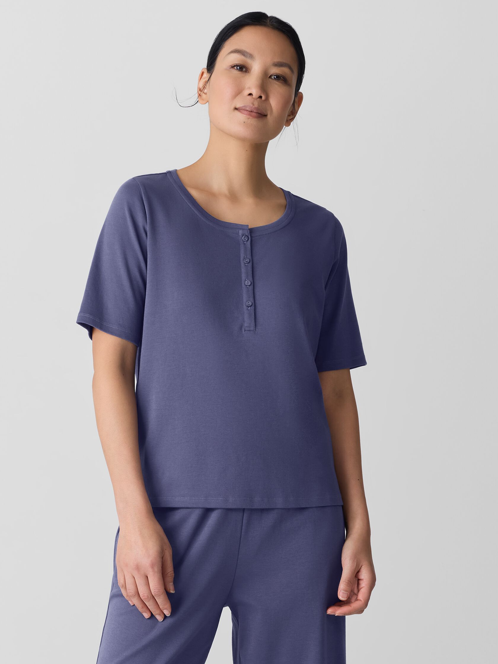 Organic Cotton Interlock Henley Sleep Top
