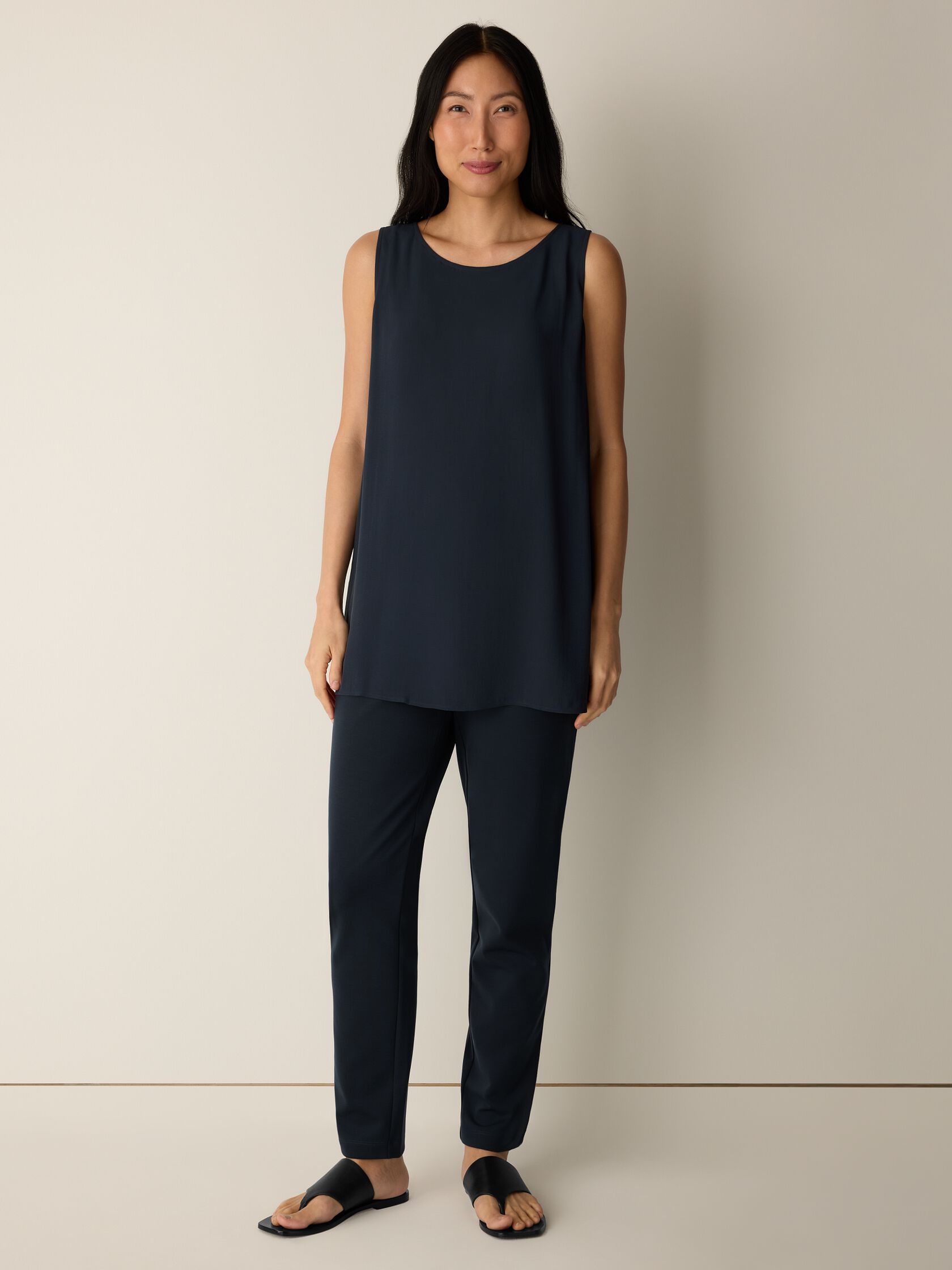 Silk Georgette Crepe Ballet Neck Long Tank