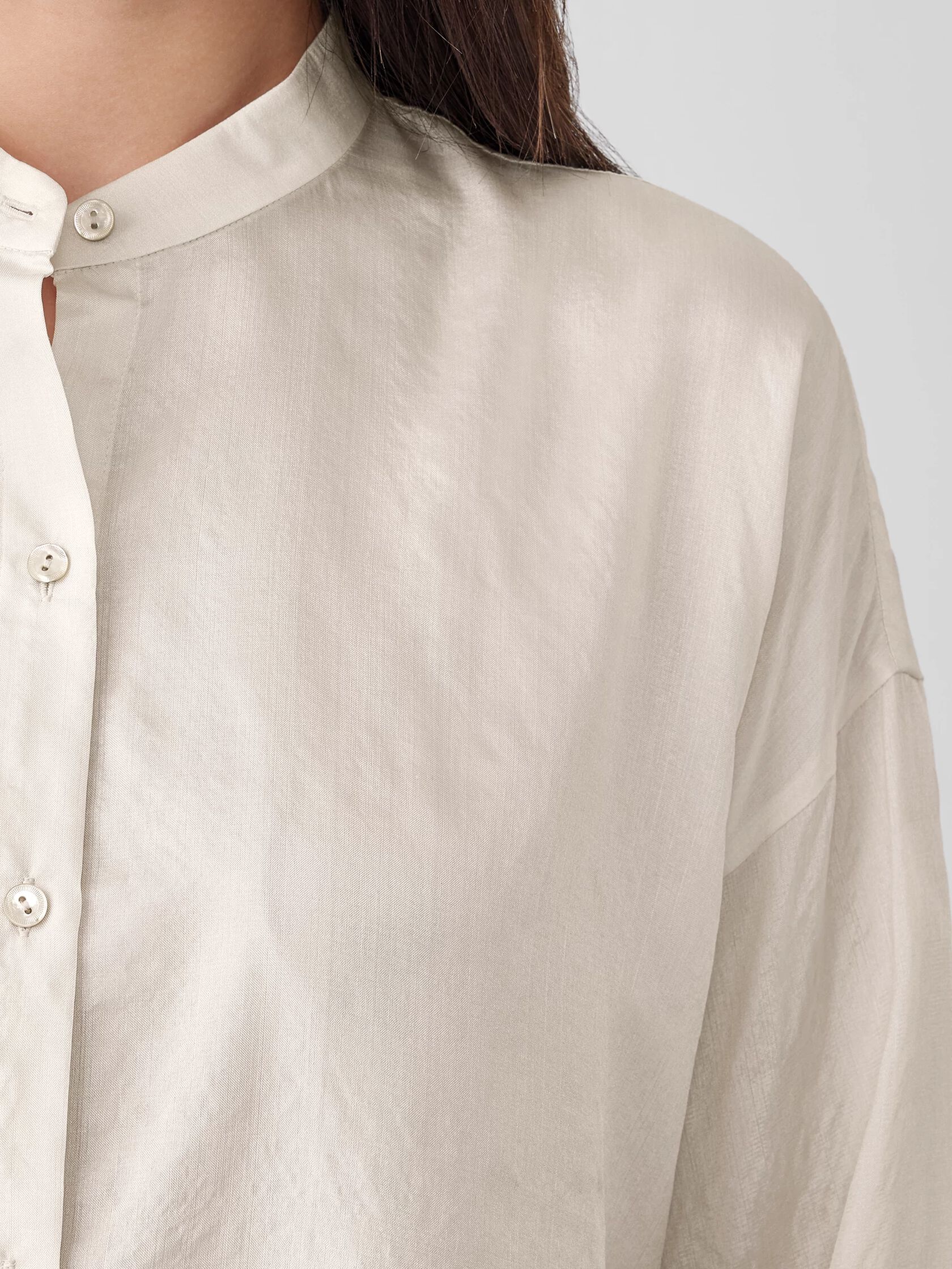 Washed Silk Tussah Mandarin Collar Shirt