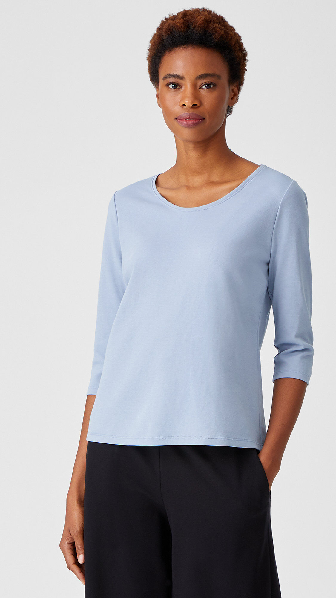 Organic Cotton Interlock Rounded V-Neck Top