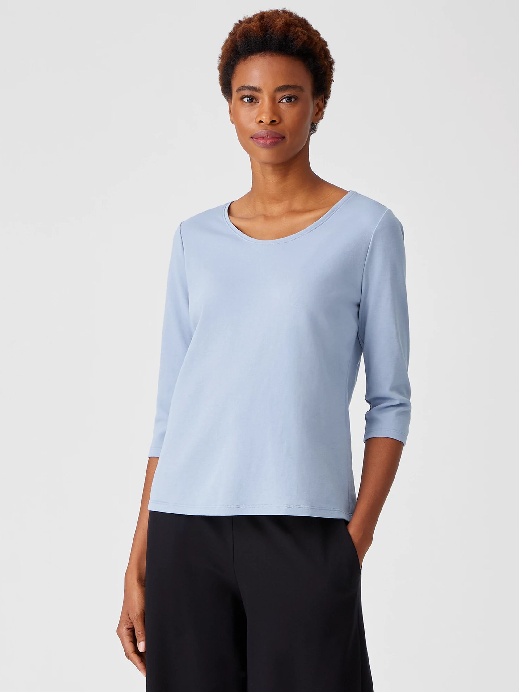 Organic Cotton Interlock Rounded V-Neck Top