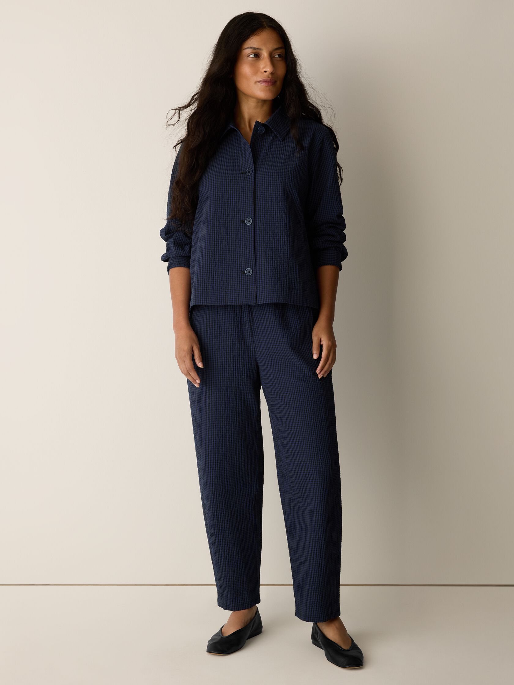 Organic Cotton Pucker Check Lantern Pant