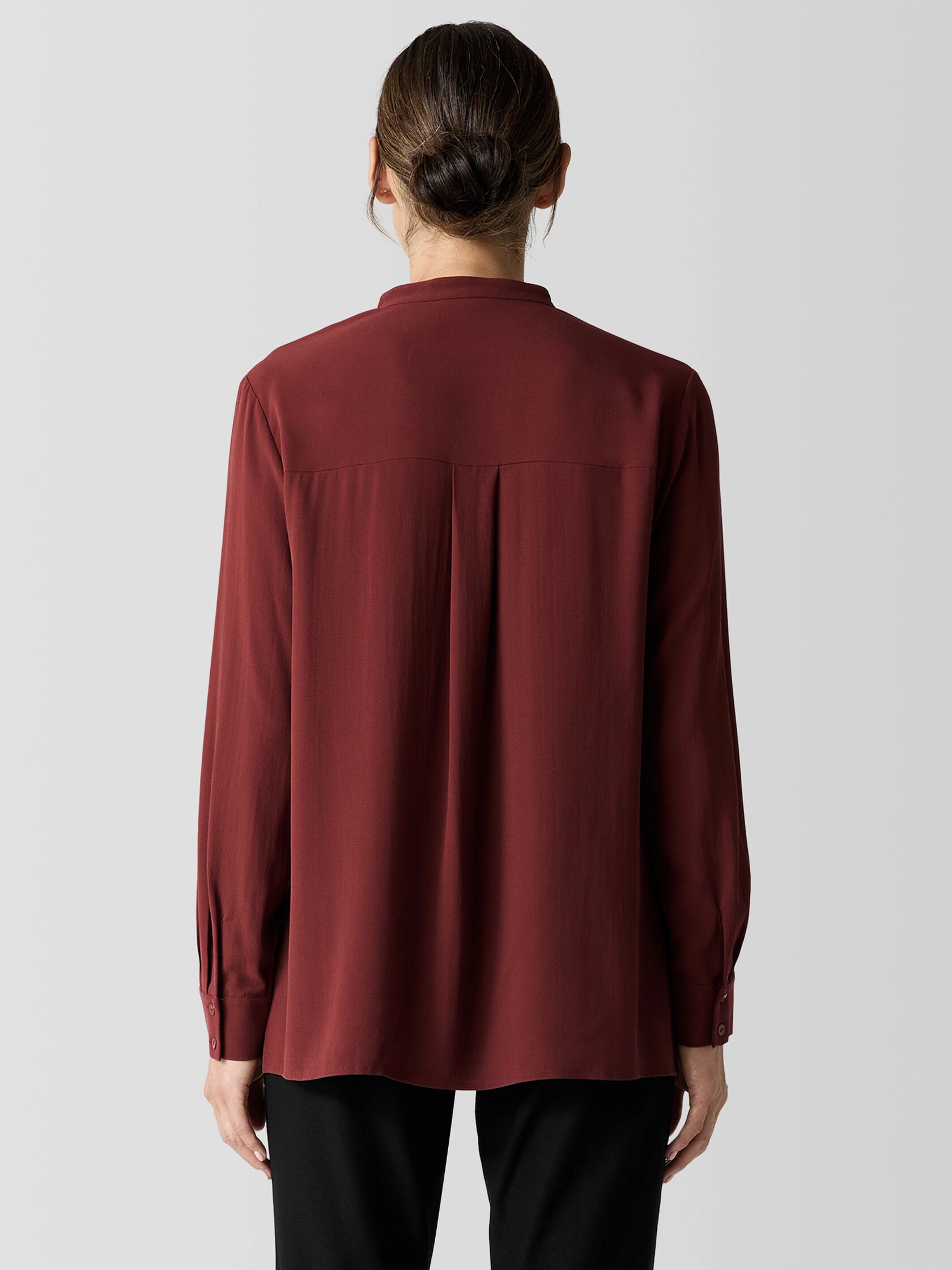 Silk Georgette Crepe Band Collar Shirt