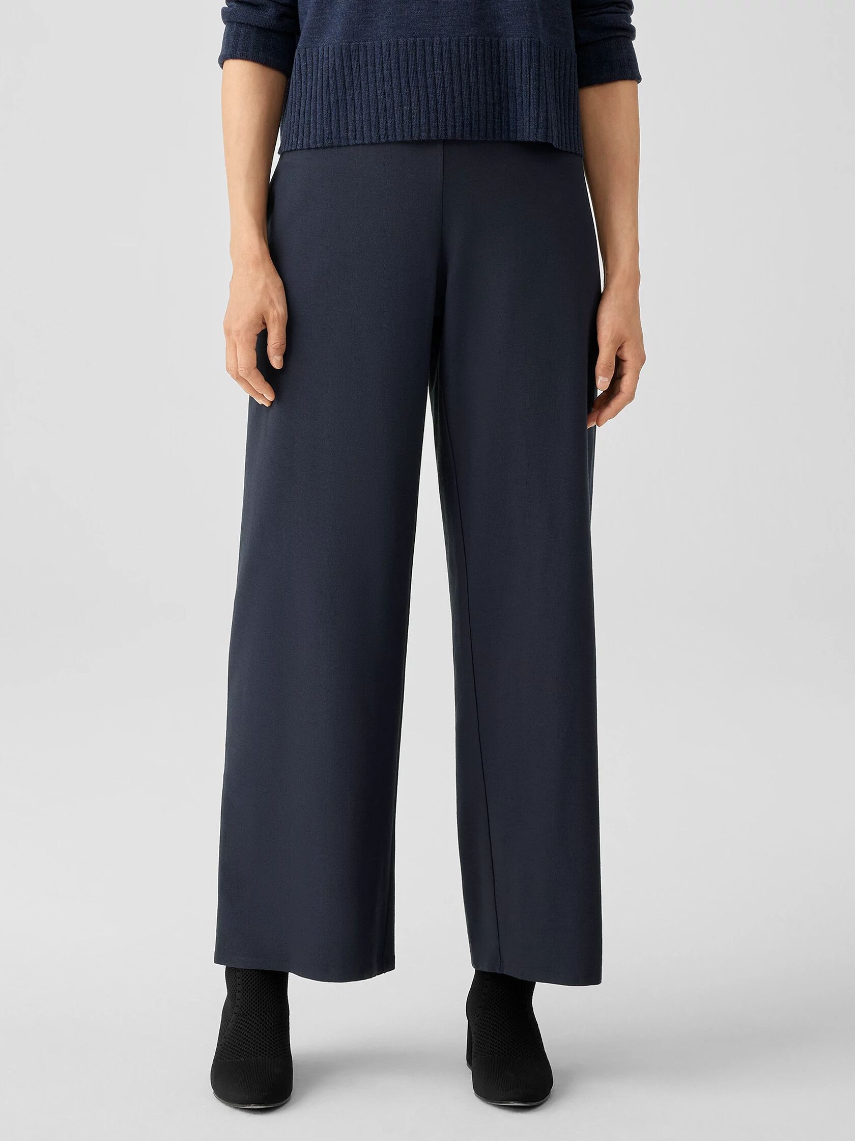 Washable Stretch Crepe High-Waisted Wide Pant
