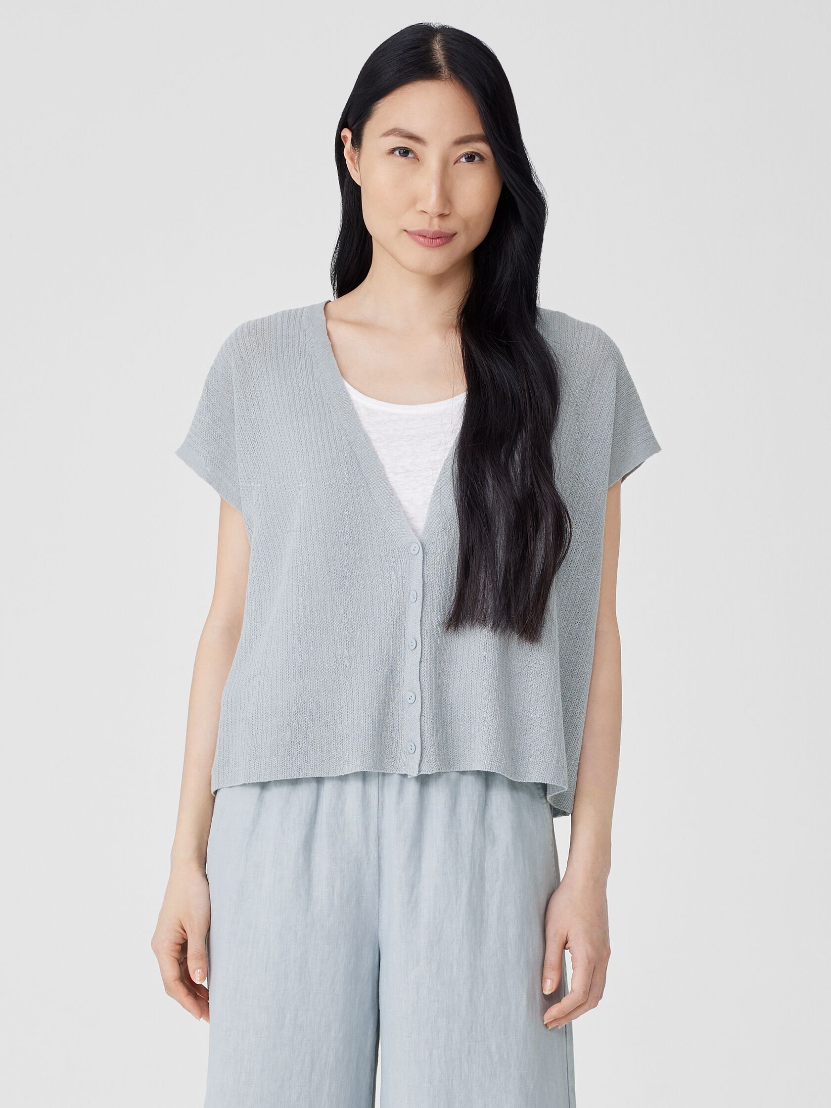 Organic Linen Cotton Short-Sleeve Cardigan