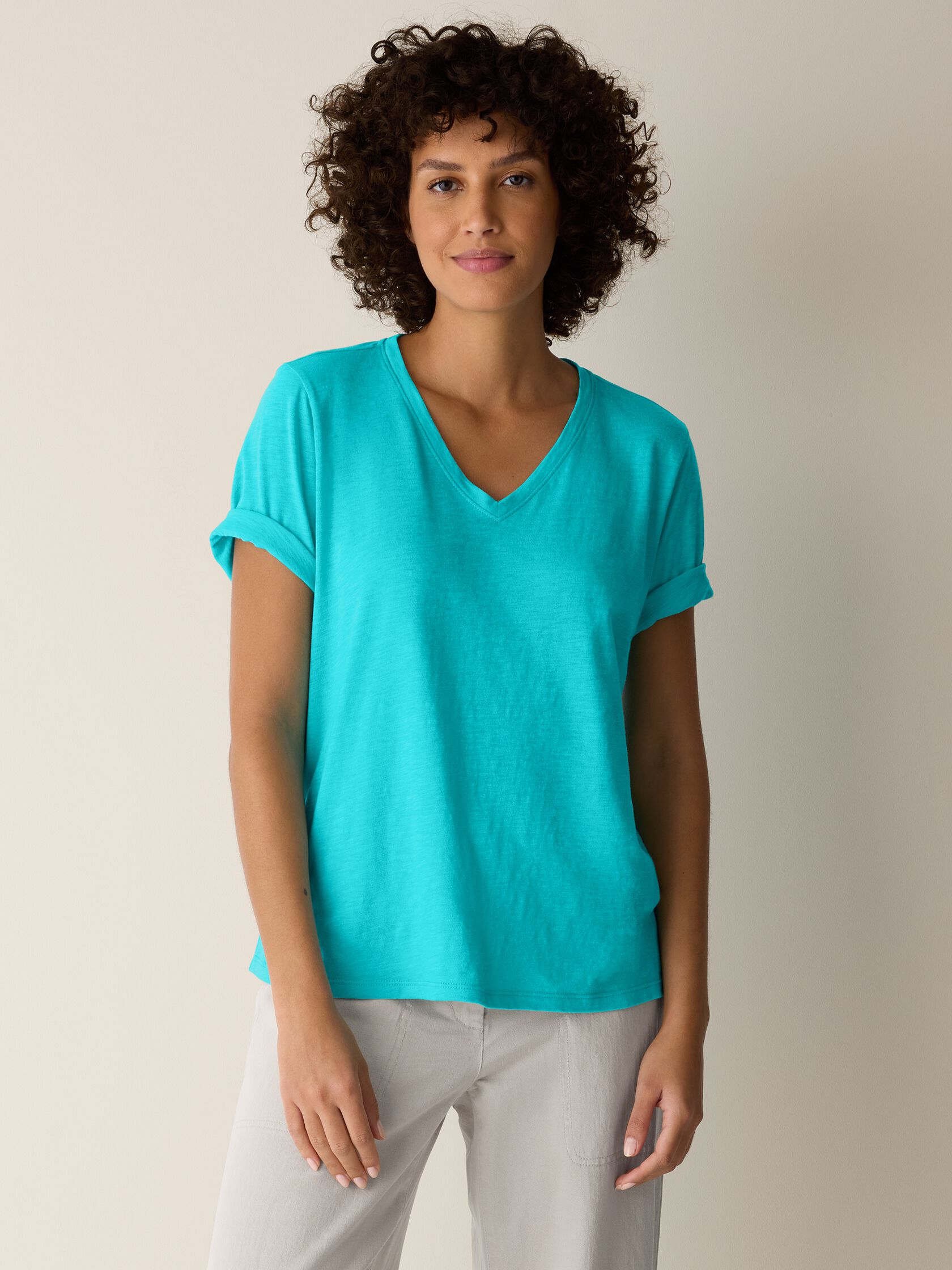Organic Cotton Slubby Jersey V-Neck Tee