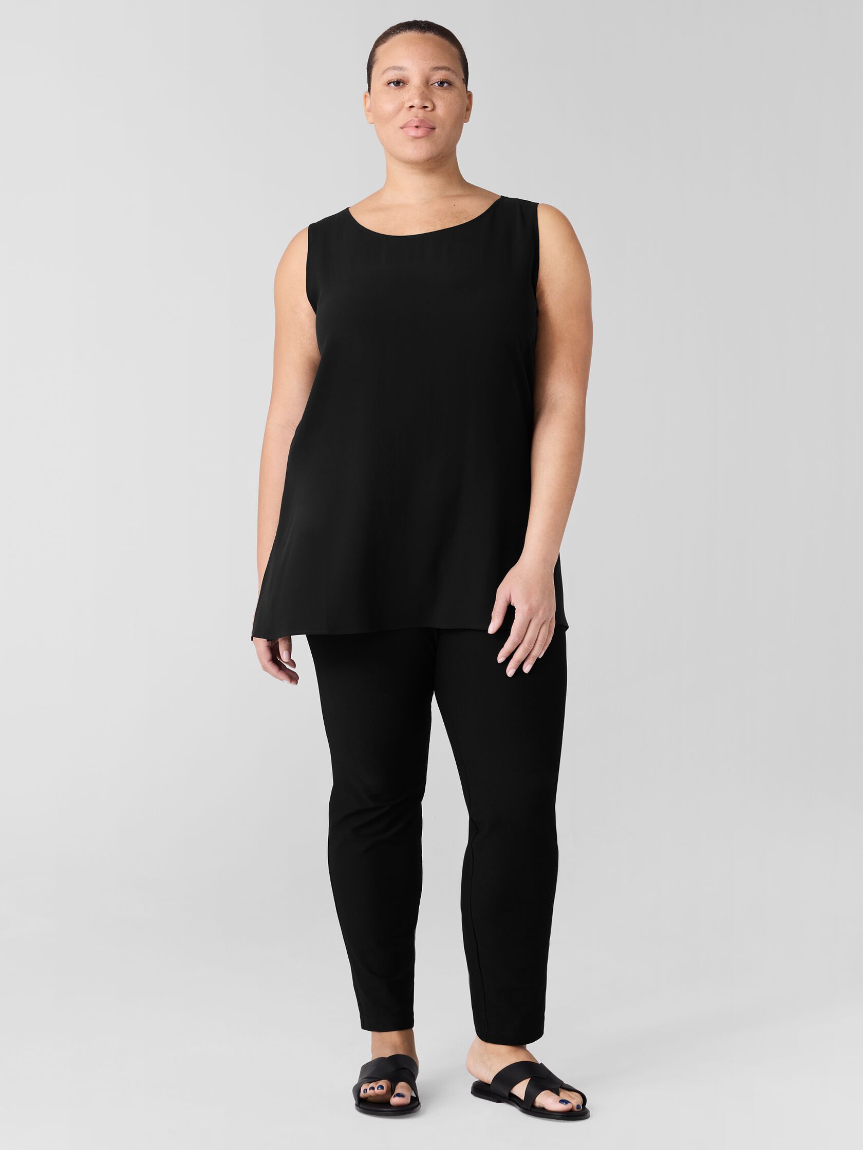 Silk Georgette Crepe Ballet Neck Long Tank