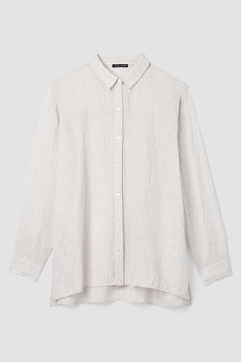 Puckered Organic Linen Stripe Classic Collar Shirt Puckered Organic Linen Stripe Classic Collar Shirt