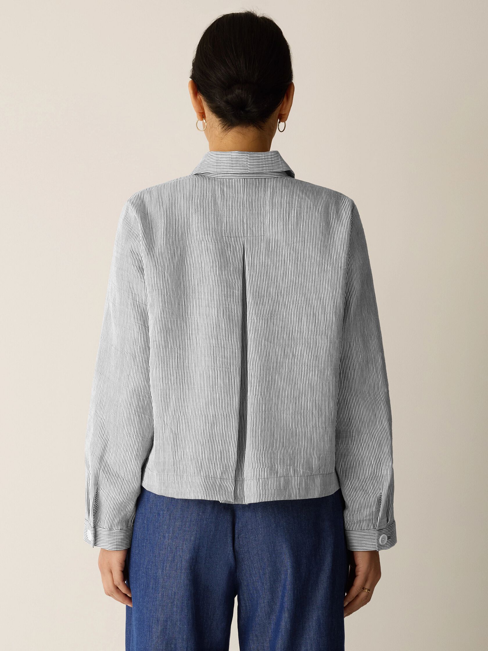 Striped Linen Nylon Sheen Classic Collar Jacket