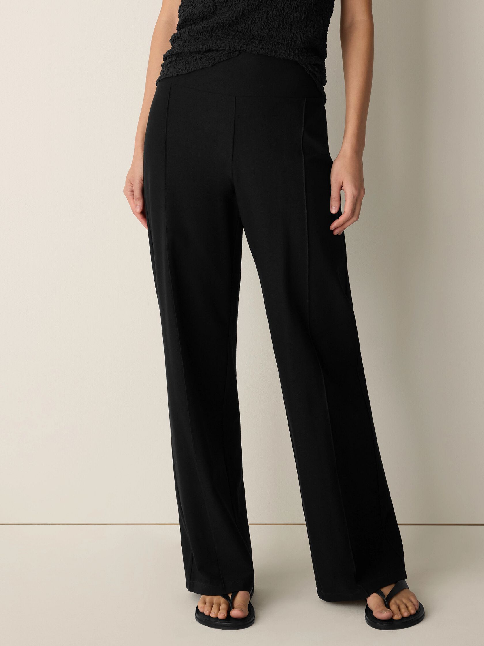 Washable Stretch Crepe Pintuck Wide Pant