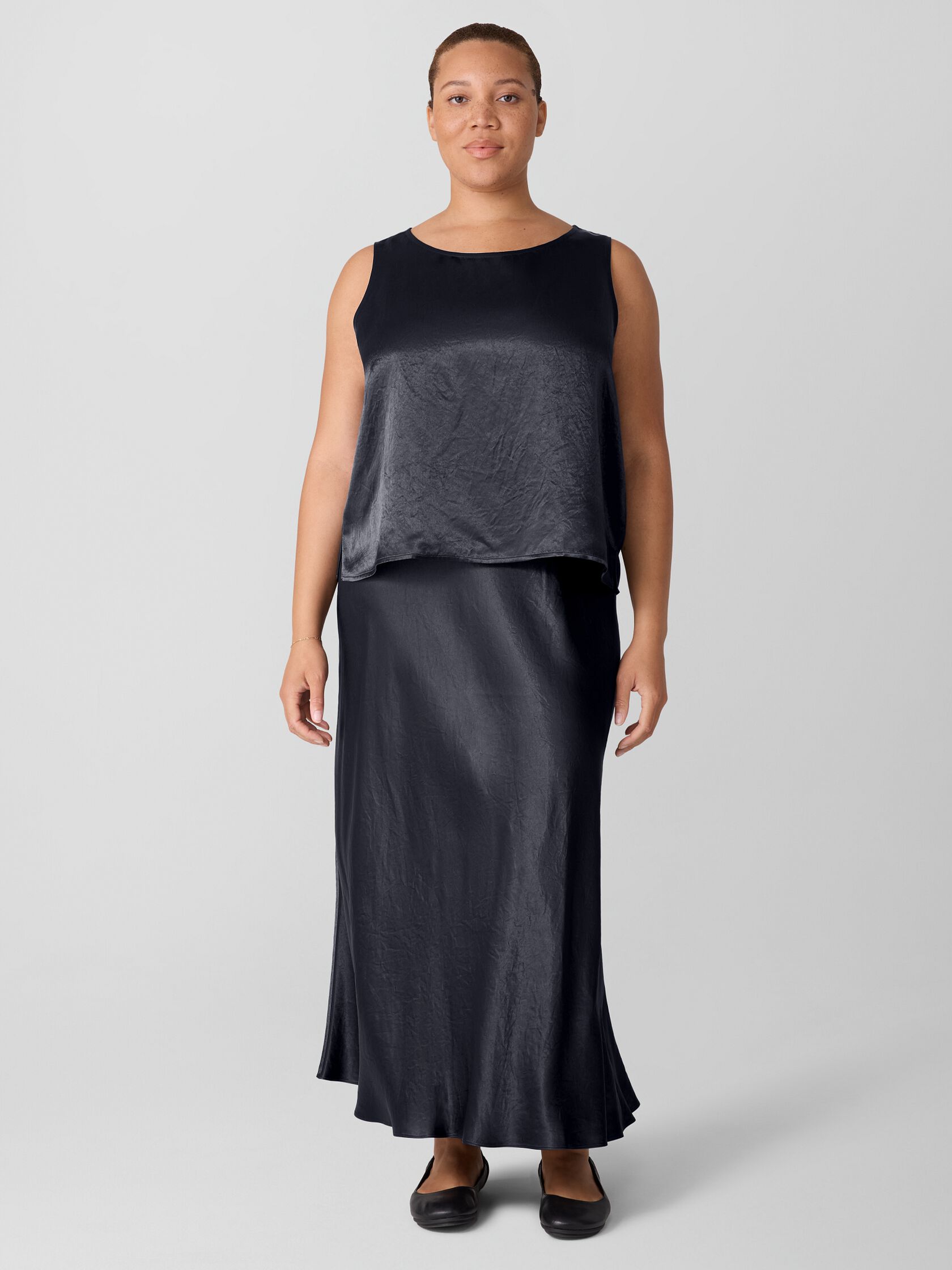Textured Satin Ballet Neck Tank