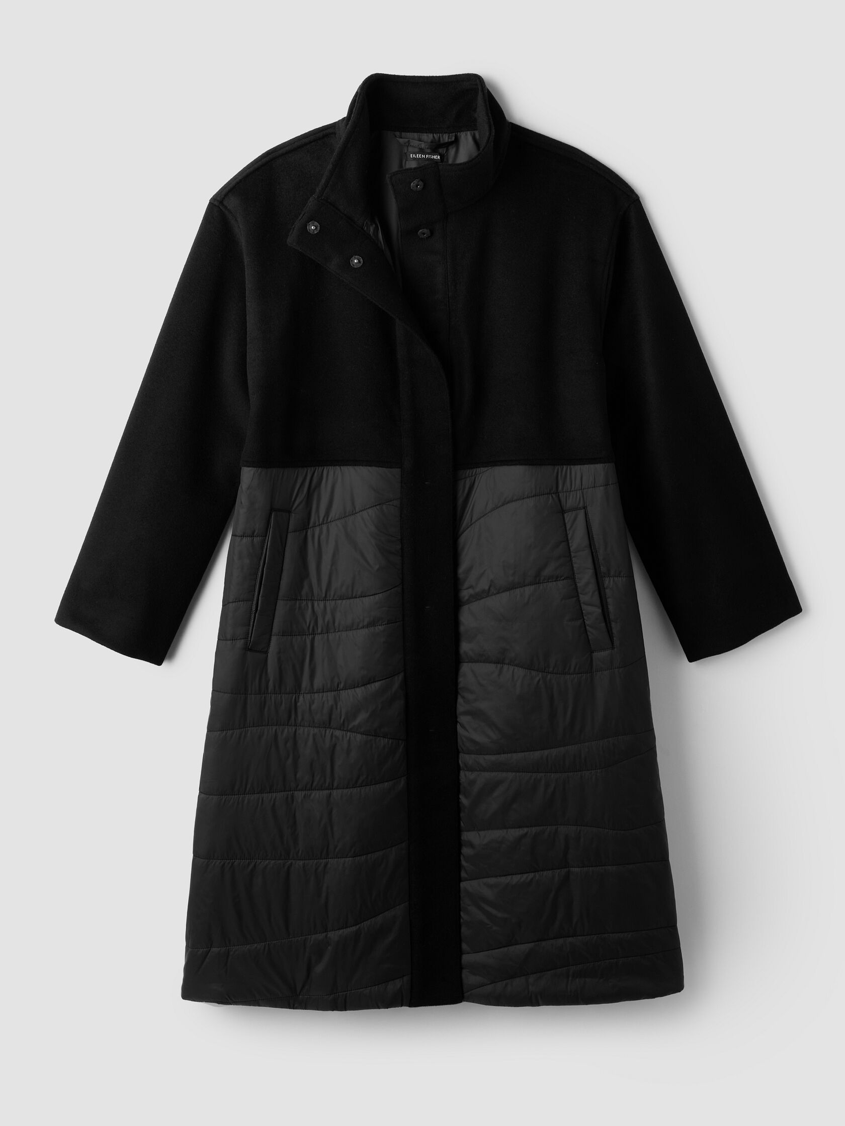 Eggshell Recycled Nylon Stand Collar Coat
