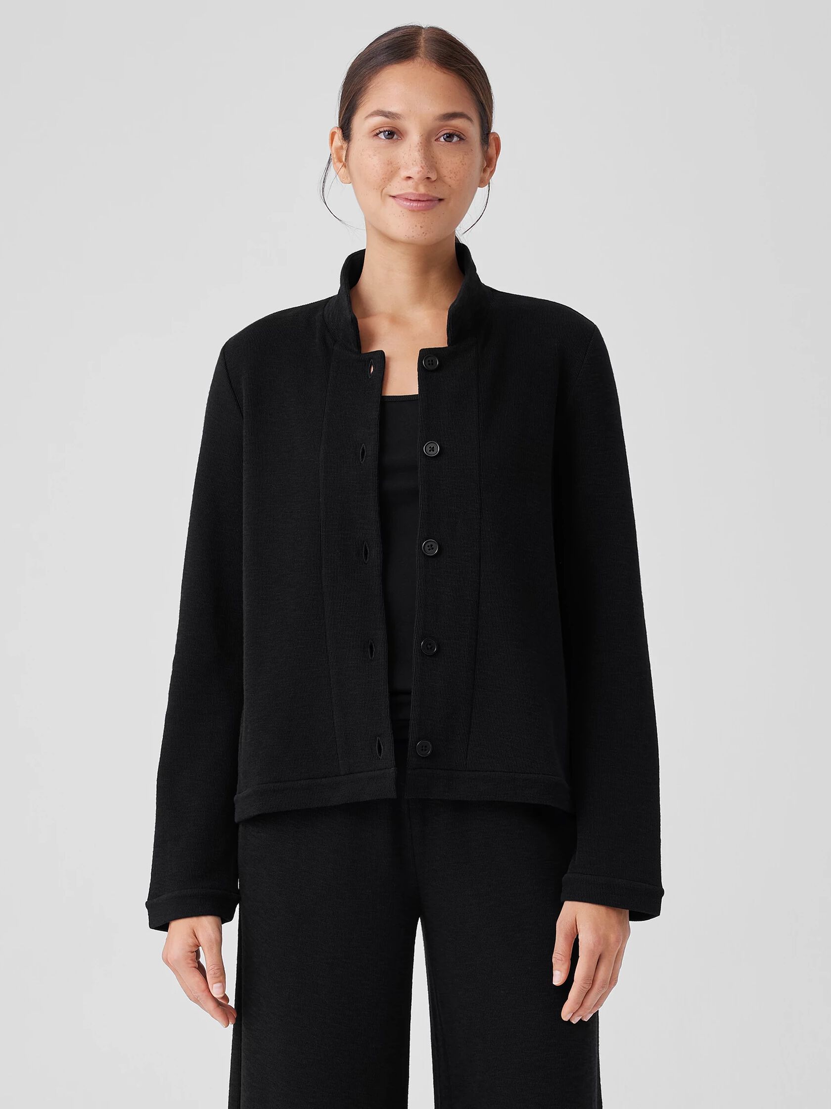 Organic Cotton Slubby Rib Knit Stand Collar Jacket