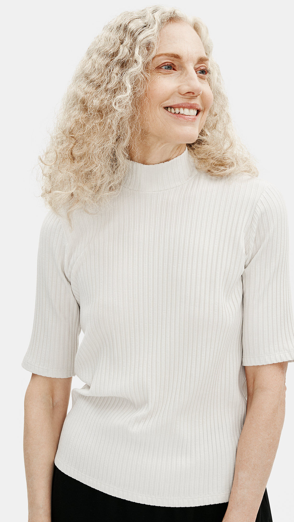 Textured Stretch Rib Mock Neck Top EILEEN FISHER