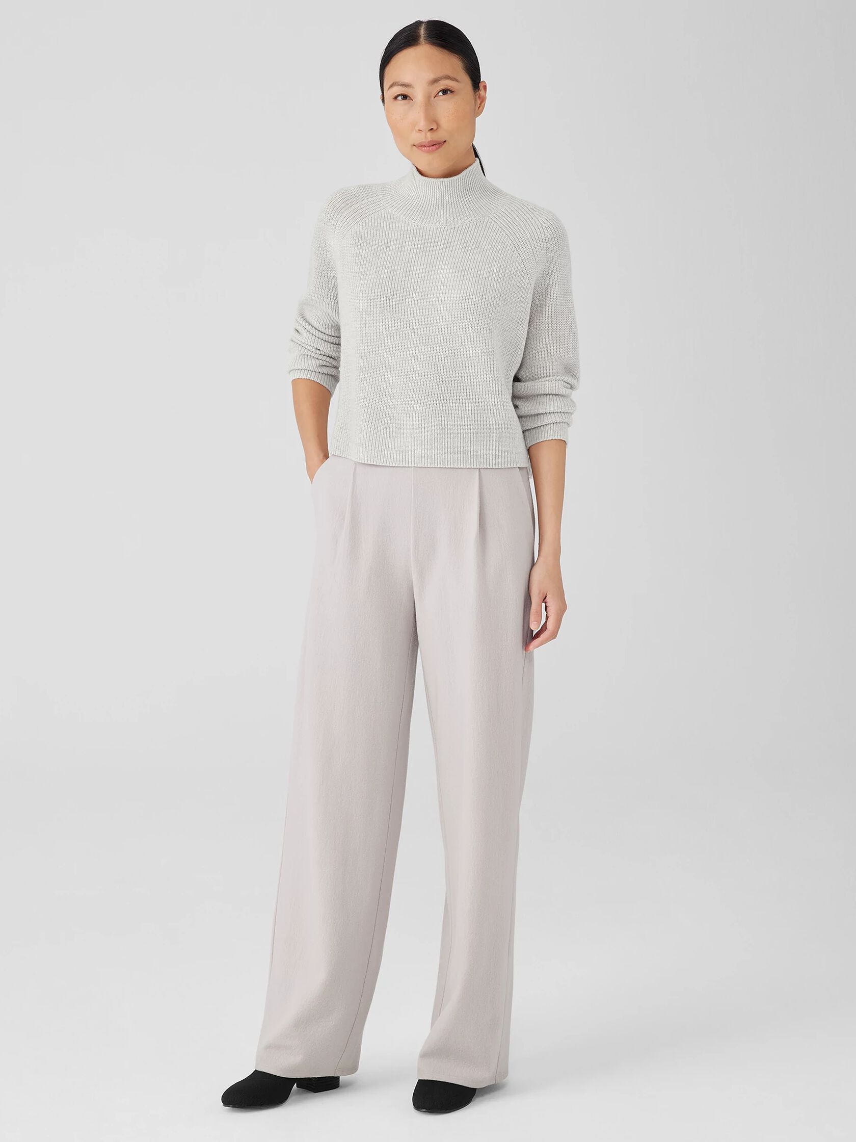 Merino Cropped Turtleneck Top in Regenerative Wool