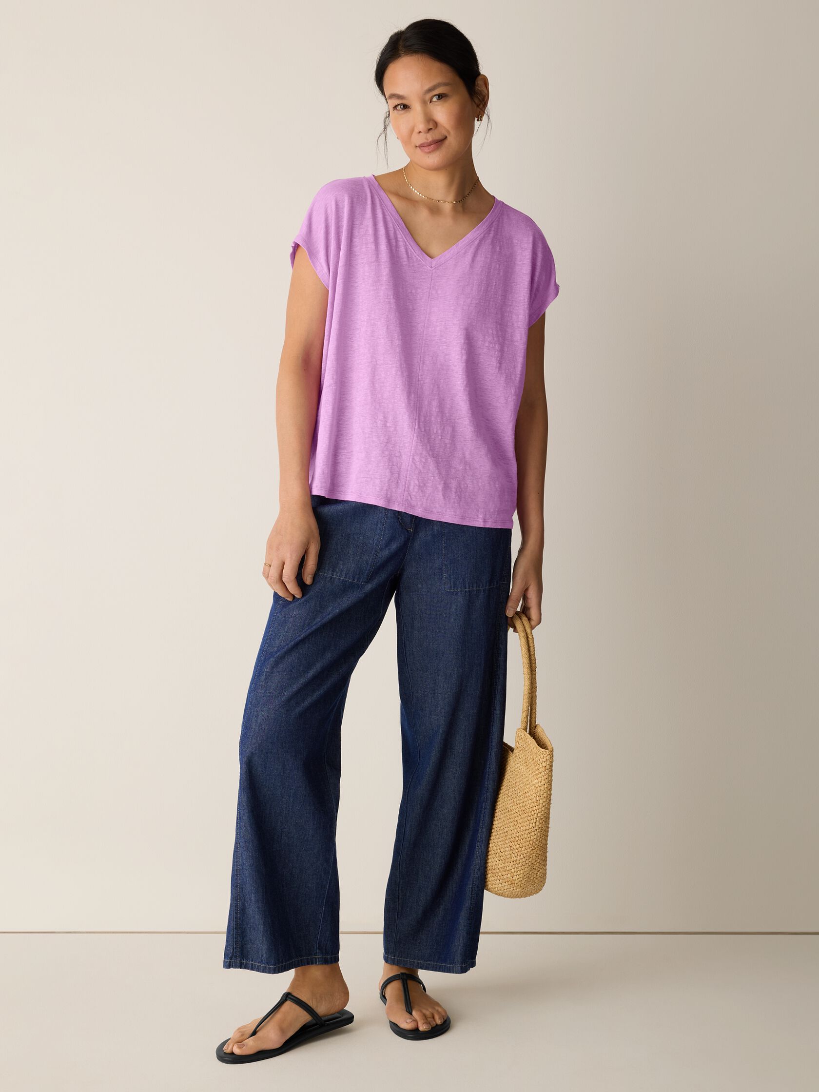 Organic Linen Jersey V-Neck Tee