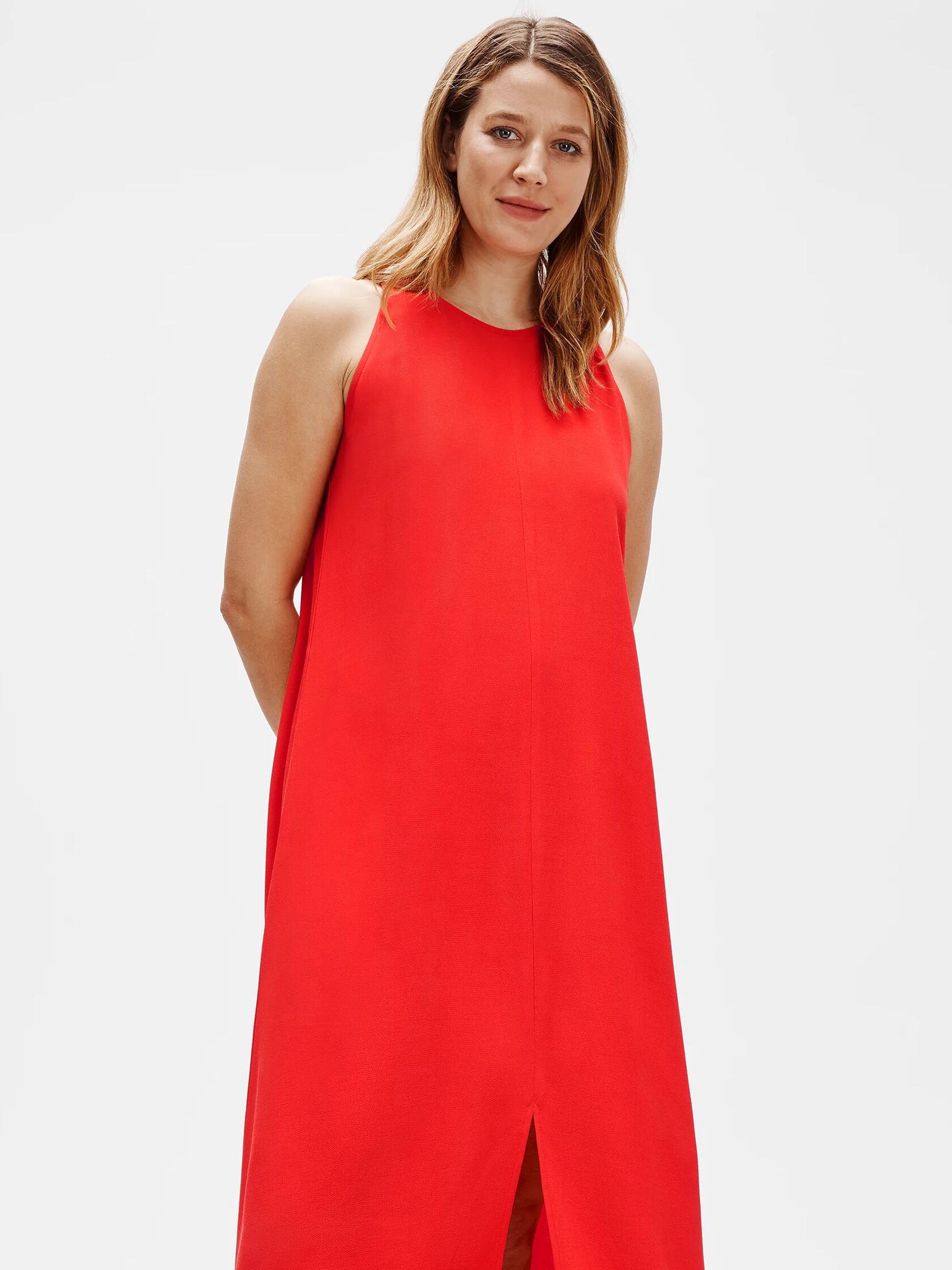 Tencel & Viscose Crepe Front Slit Maxi Dress