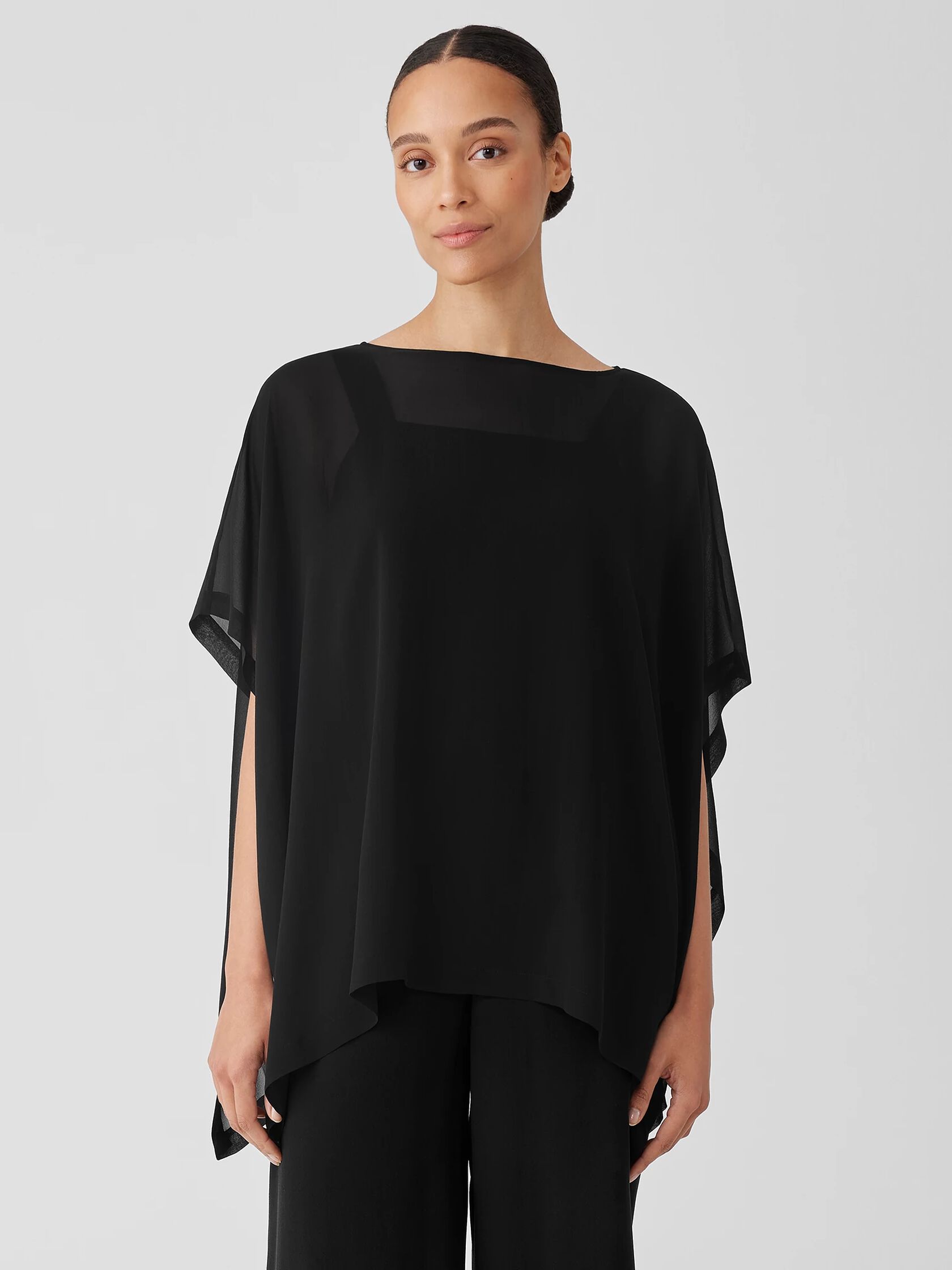 Sheer Silk Georgette Long Poncho