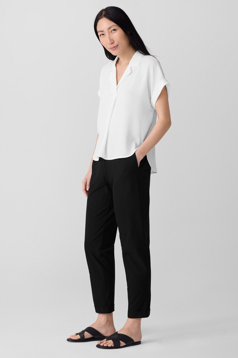 Silk Georgette Crepe Notch Collar Top Silk Georgette Crepe Notch Collar Top