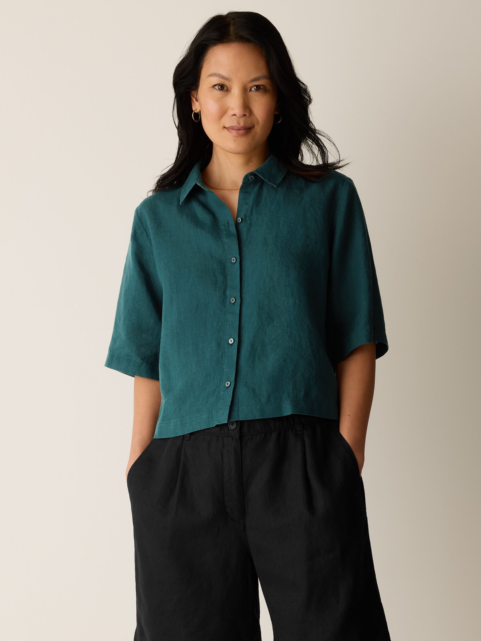 Organic Handkerchief Linen Elbow-Sleeve Shirt