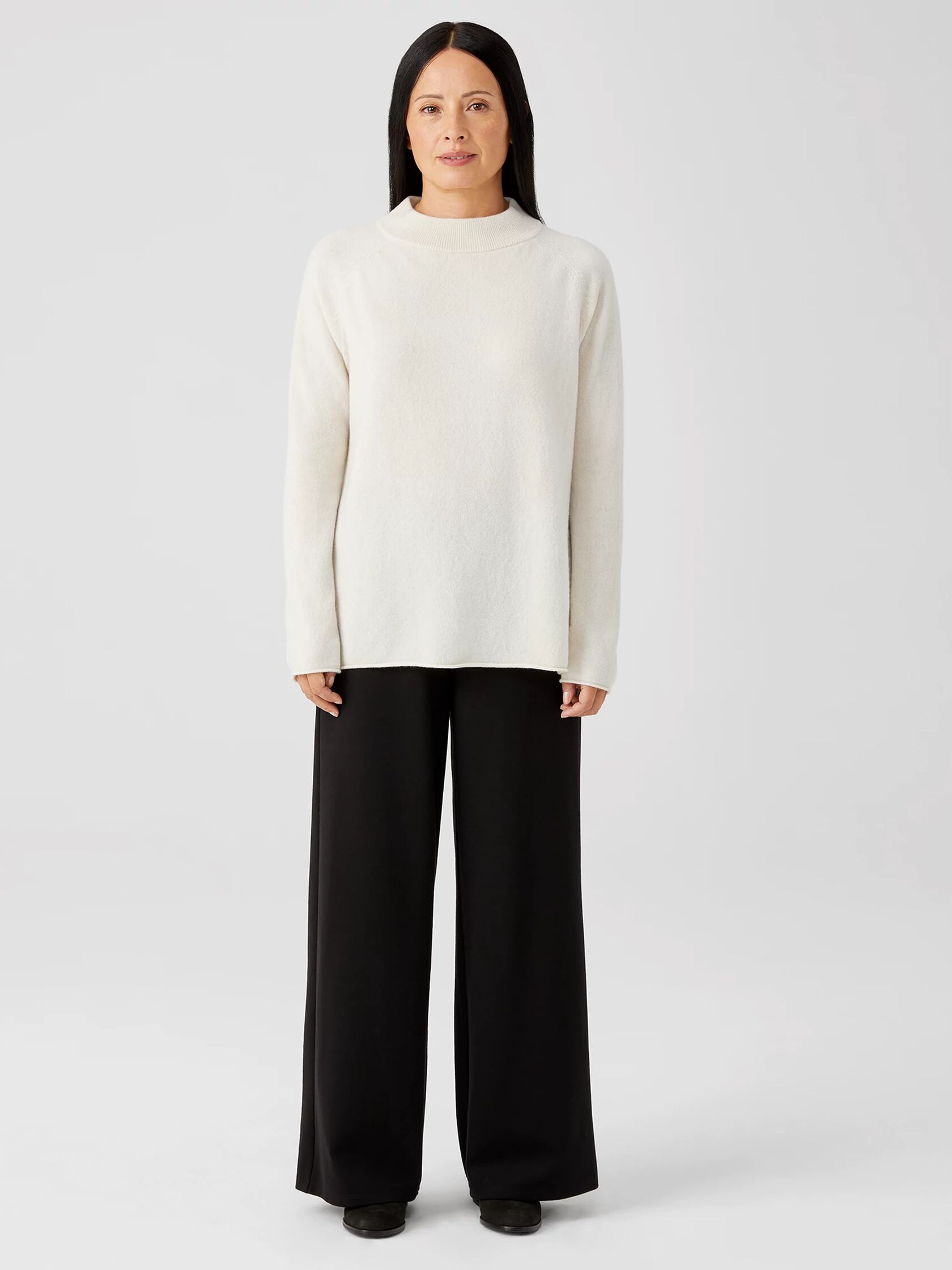 Recycled Cashmere Wool Mock Neck Box-Top