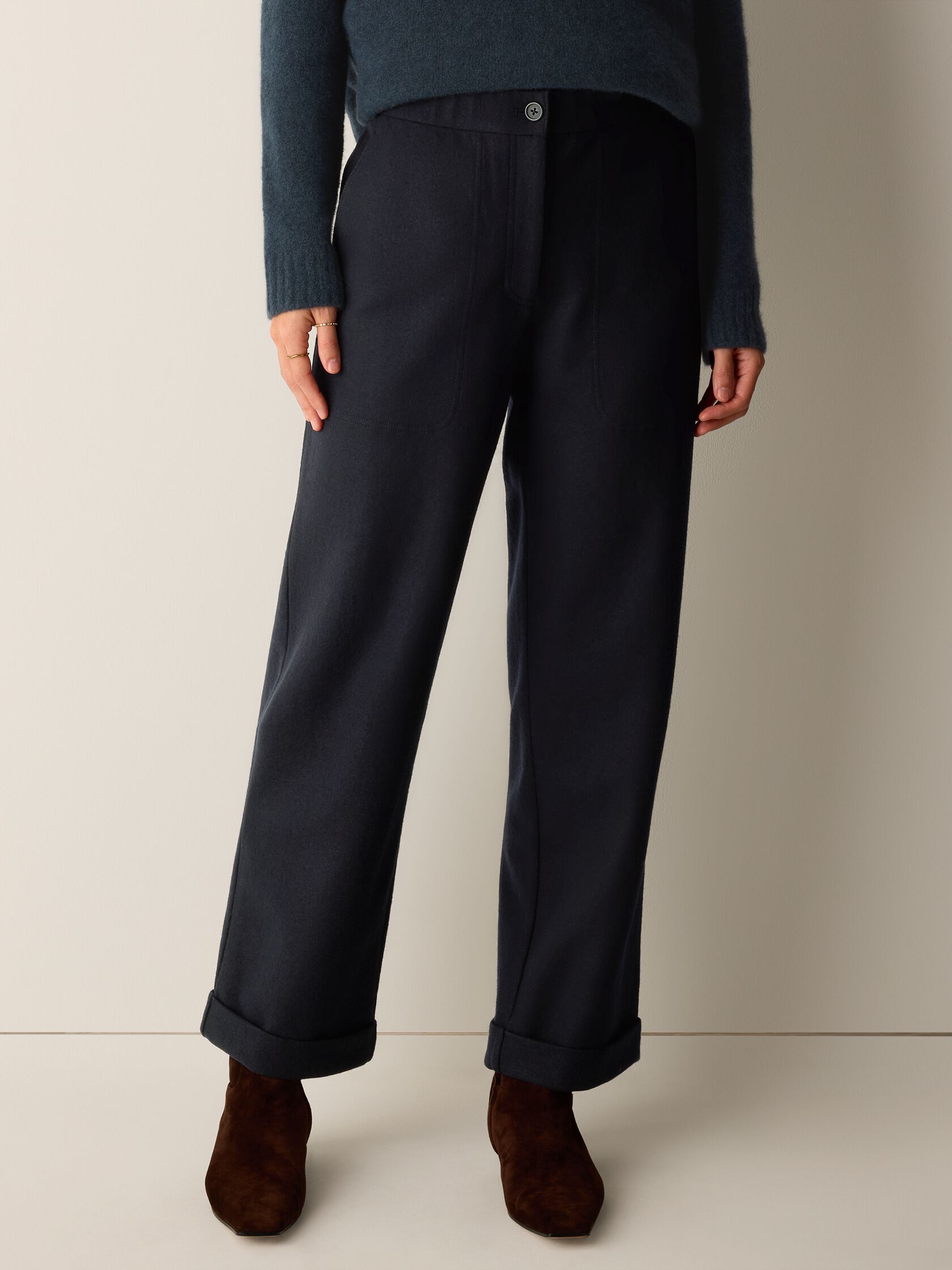 Felted Wool Jersey Straight Cuffed Pant in Regenerative Wool