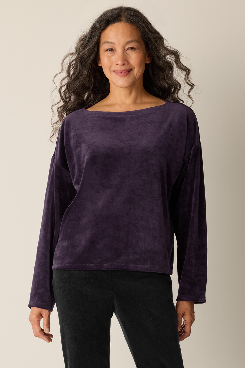 Cozy Velour Knit Bateau Neck Top Cozy Velour Knit Bateau Neck Top