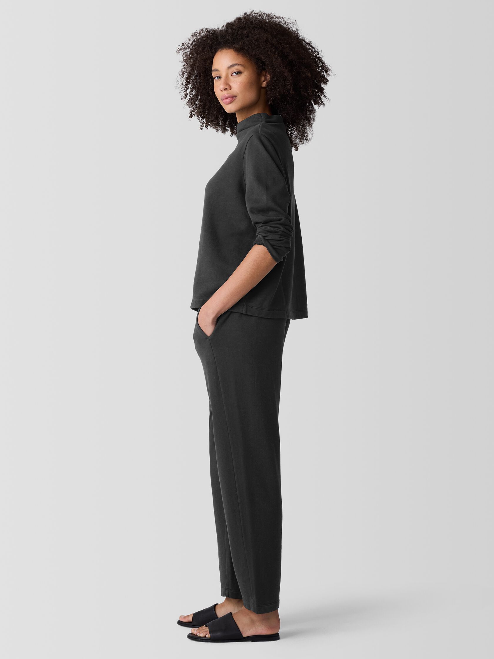 Garment-Dyed Terry Funnel Neck Top